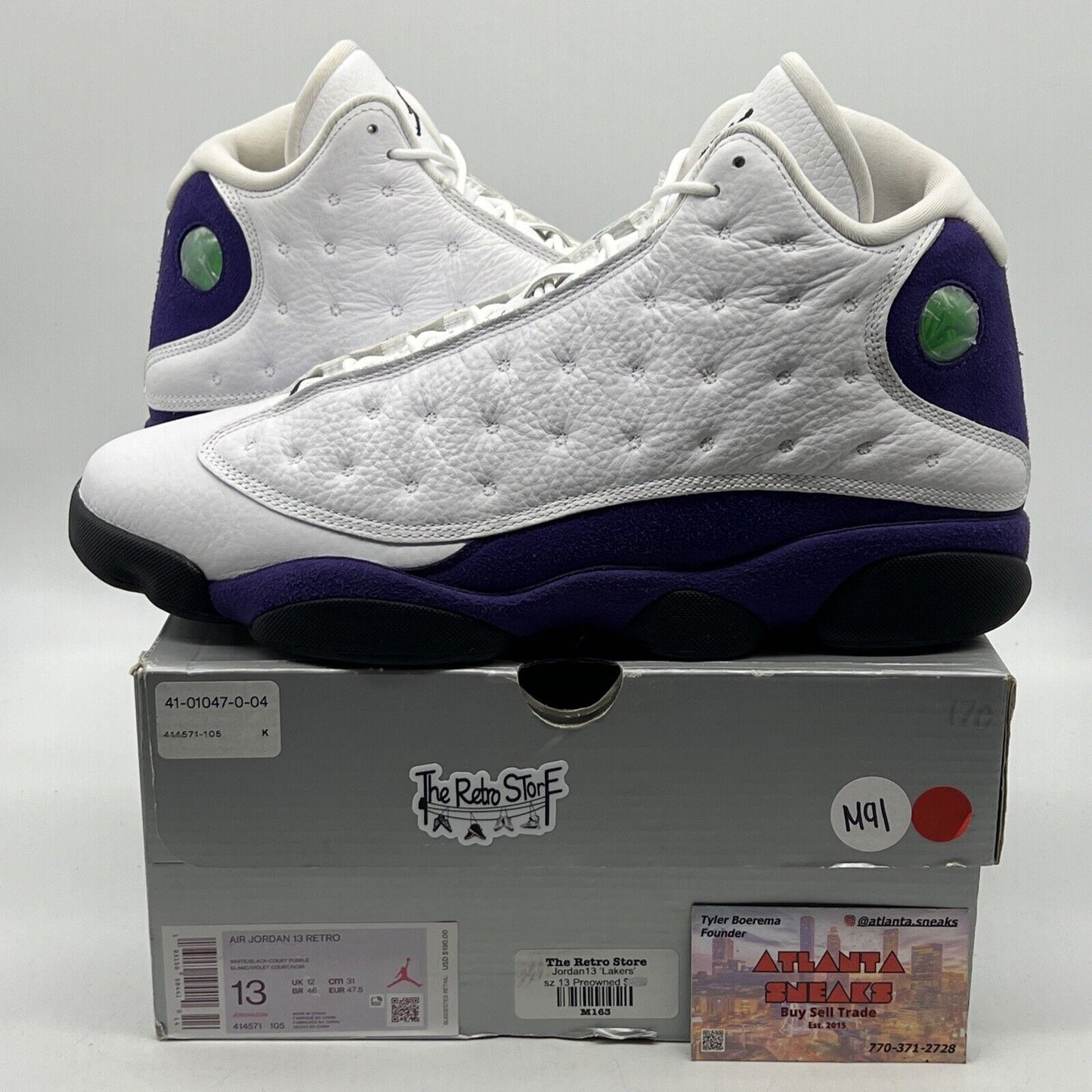 Size 13 - Air Jordan 13 Retro Lakers White Purple Black Leather Suede 414571-105