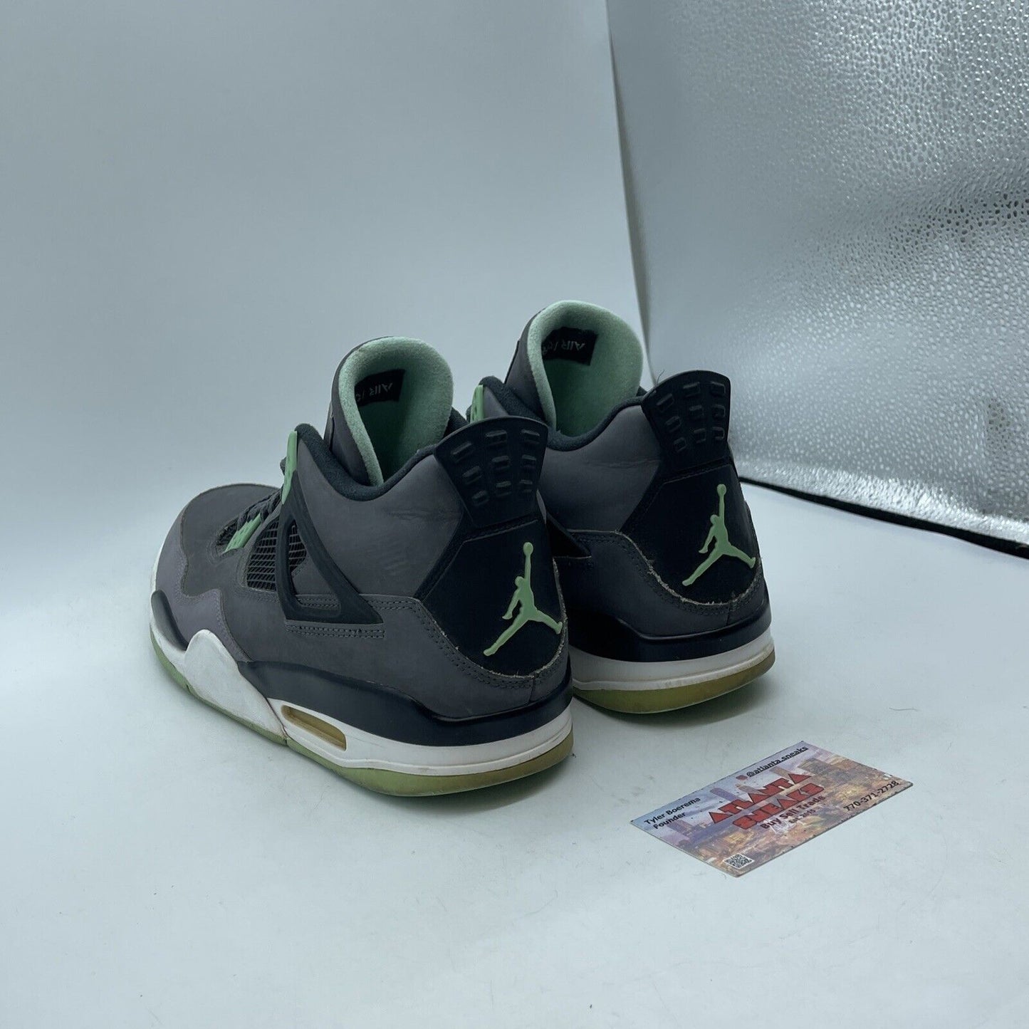 Size 10.5 - Jordan 4 Retro Green Glow Grey Suede Black Leather (308497-033)