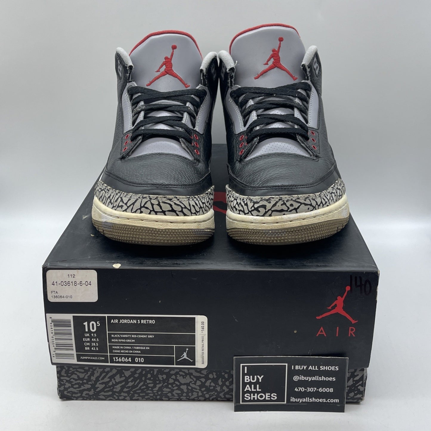 Size 10.5 - Jordan 3 Retro release 2011 Black Grey Suede Leather (136064-010)