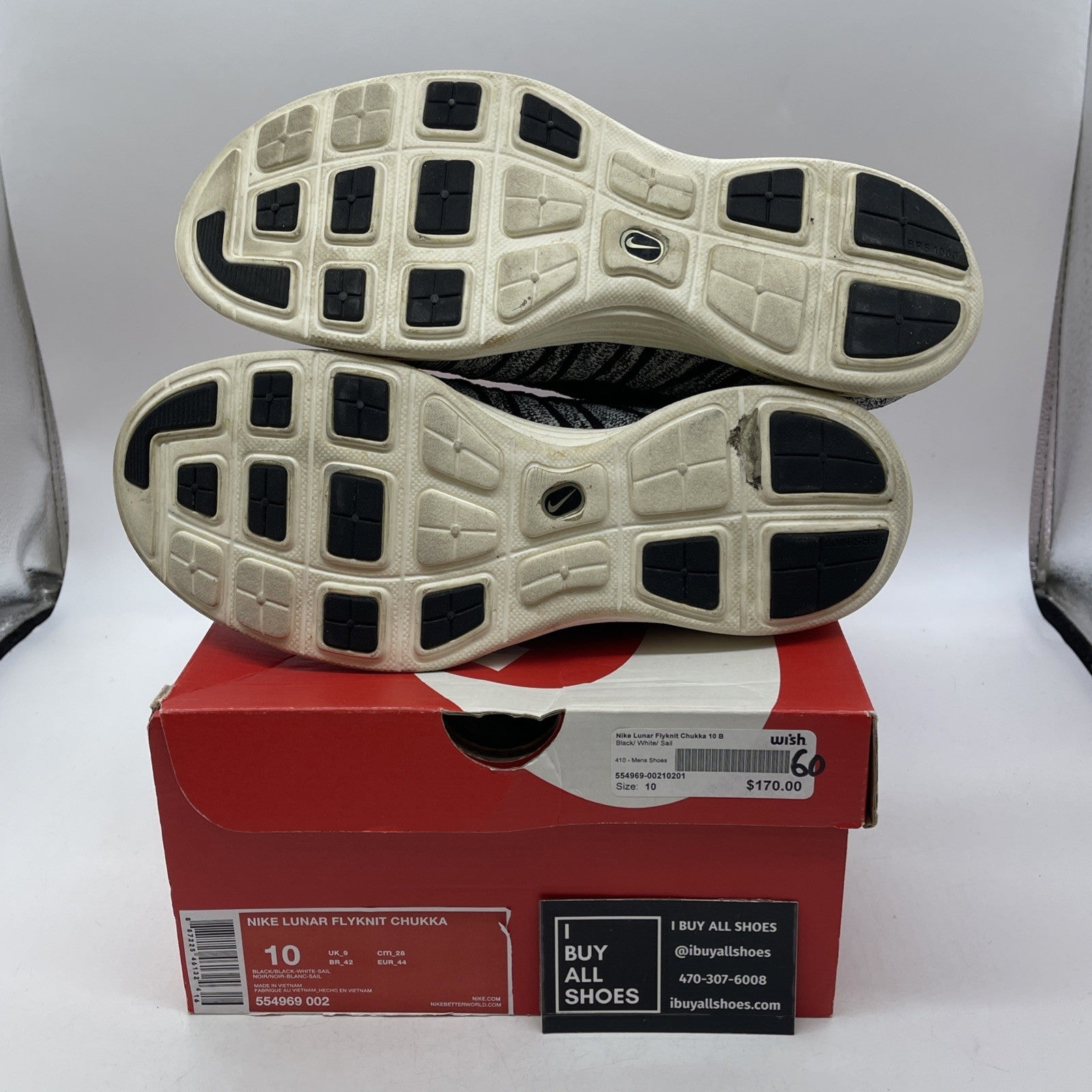 Size 10 - Nike Lunar Flyknit Chukka Black Sail (554969-002)