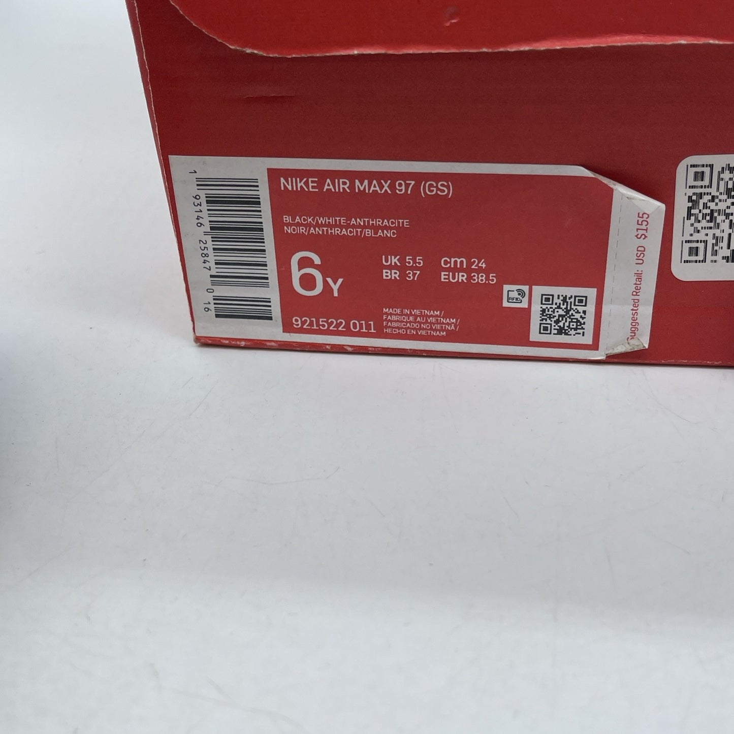 Size 6Y (GS) - Nike Air Max 97 Low Black  Suede Leather (921522-011)