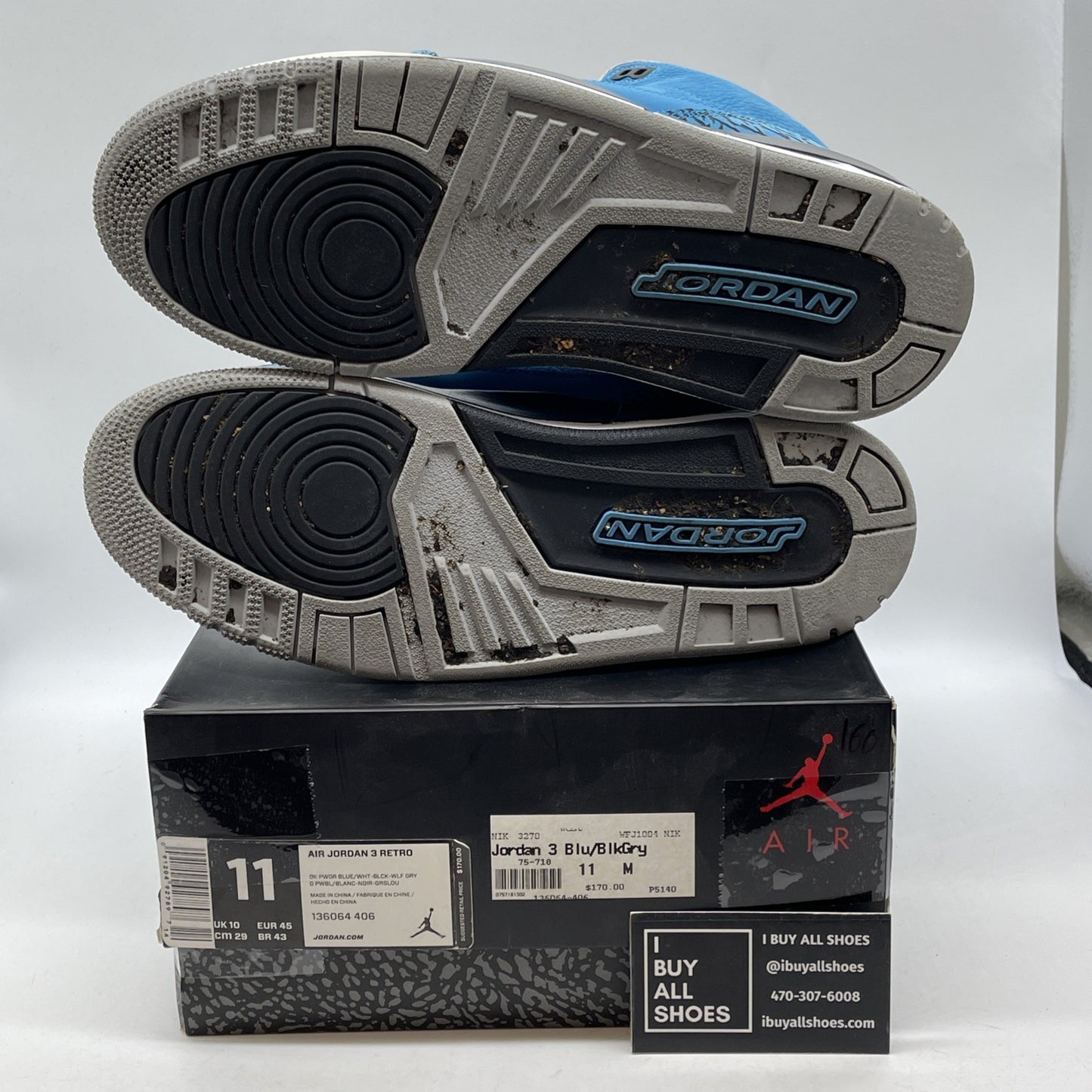 Size 11 - Air Jordan 3 Retro Powder Blue Black Suede (136064-406)