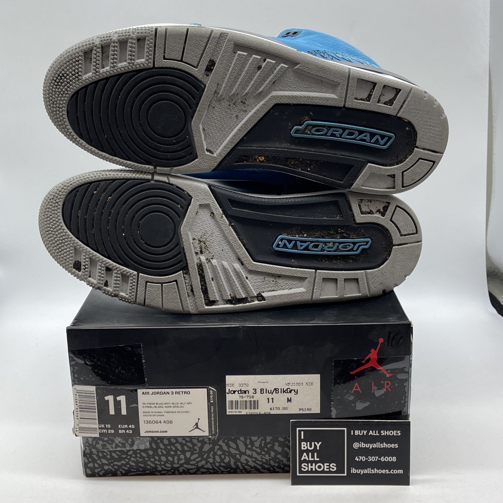 Size 11 - Air Jordan 3 Retro Powder Blue Black Suede (136064-406)