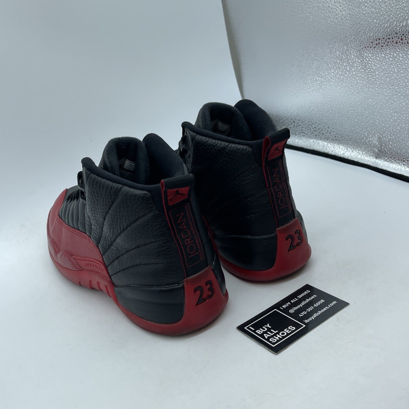 Size 9.5 - Jordan 12 Retro Mid Flu Game Black Red Leather (130690-002)
