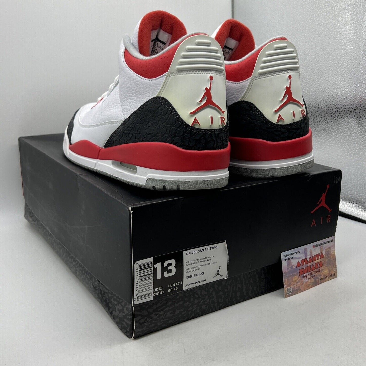 Size 13 - Air Jordan 3 Retro 2013 Fire Red White Black Leather  (136064-120)