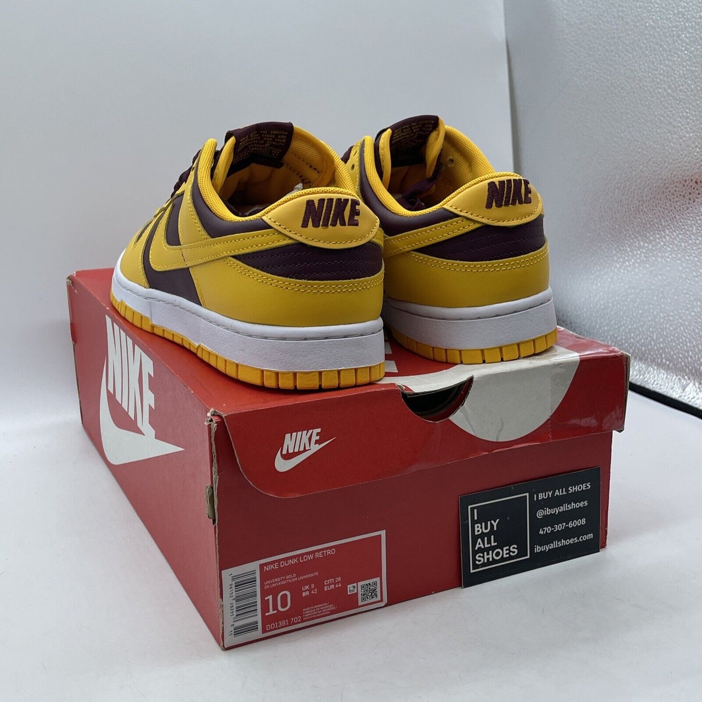 Size 10 - Nike Dunk Low Retro Arizona State Sun Devils Yellow Leather DD1391-702