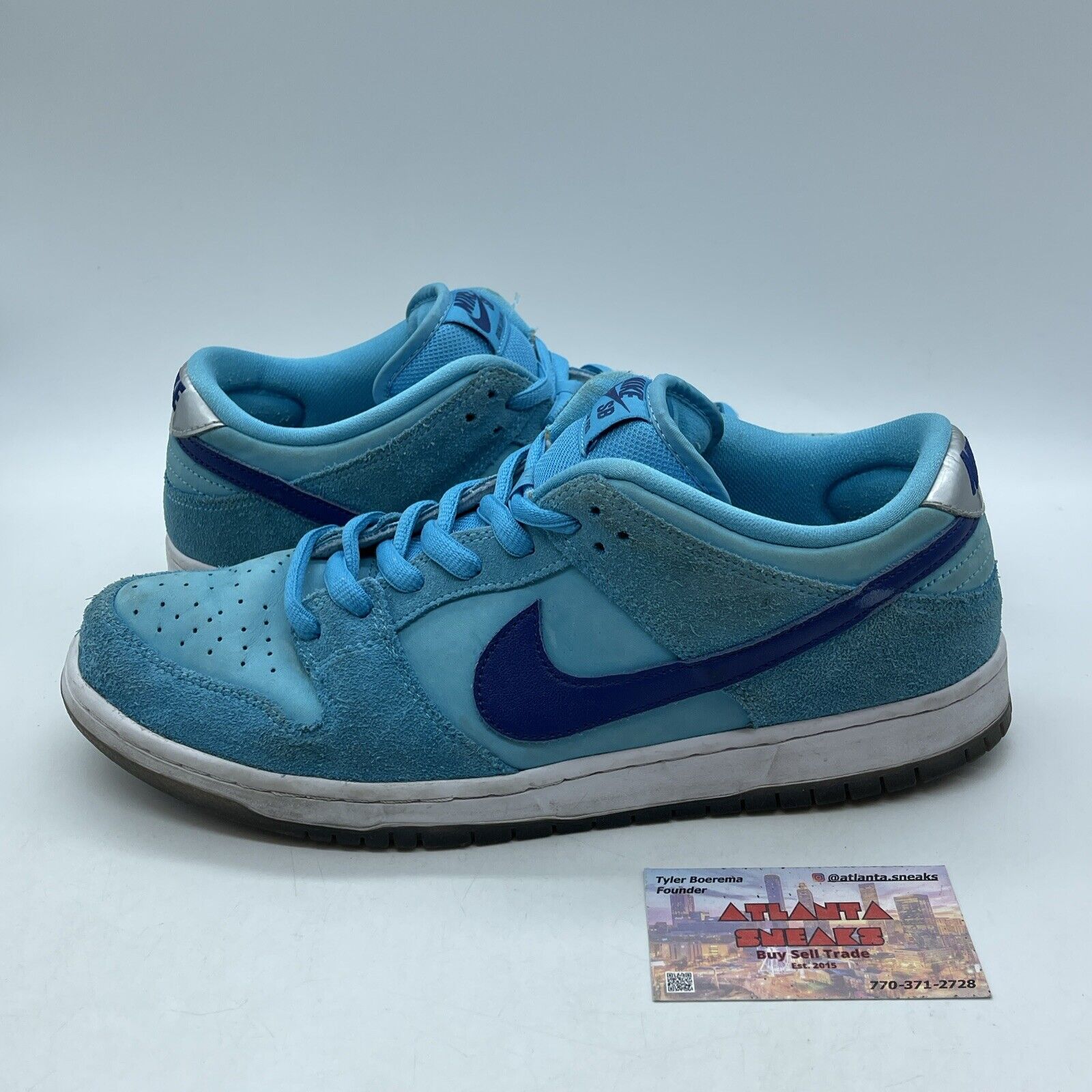 Size 12 - Nike Dunk SB Low Blue Fury White Grey Suede Leather (BQ6817-400)