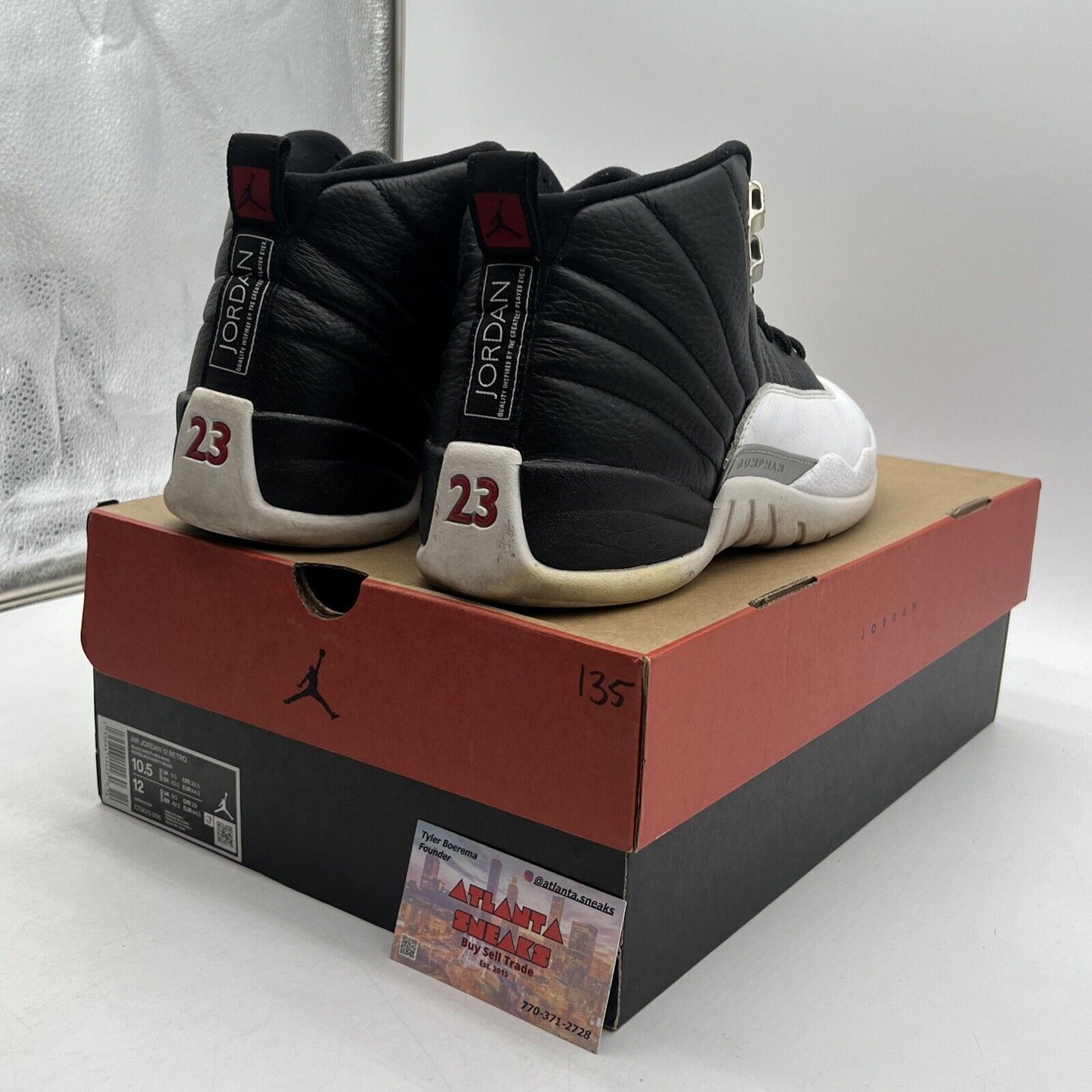 Size 10.5 - Jordan 12 Retro Mid Playoff Black White Leather Red (CT8013-006)