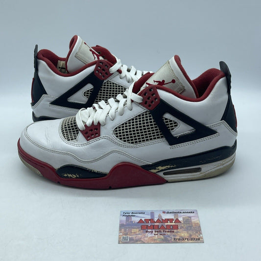 Size 10 - Jordan 4 Retro Fire Red 2012 Black White Leather (308497-110)