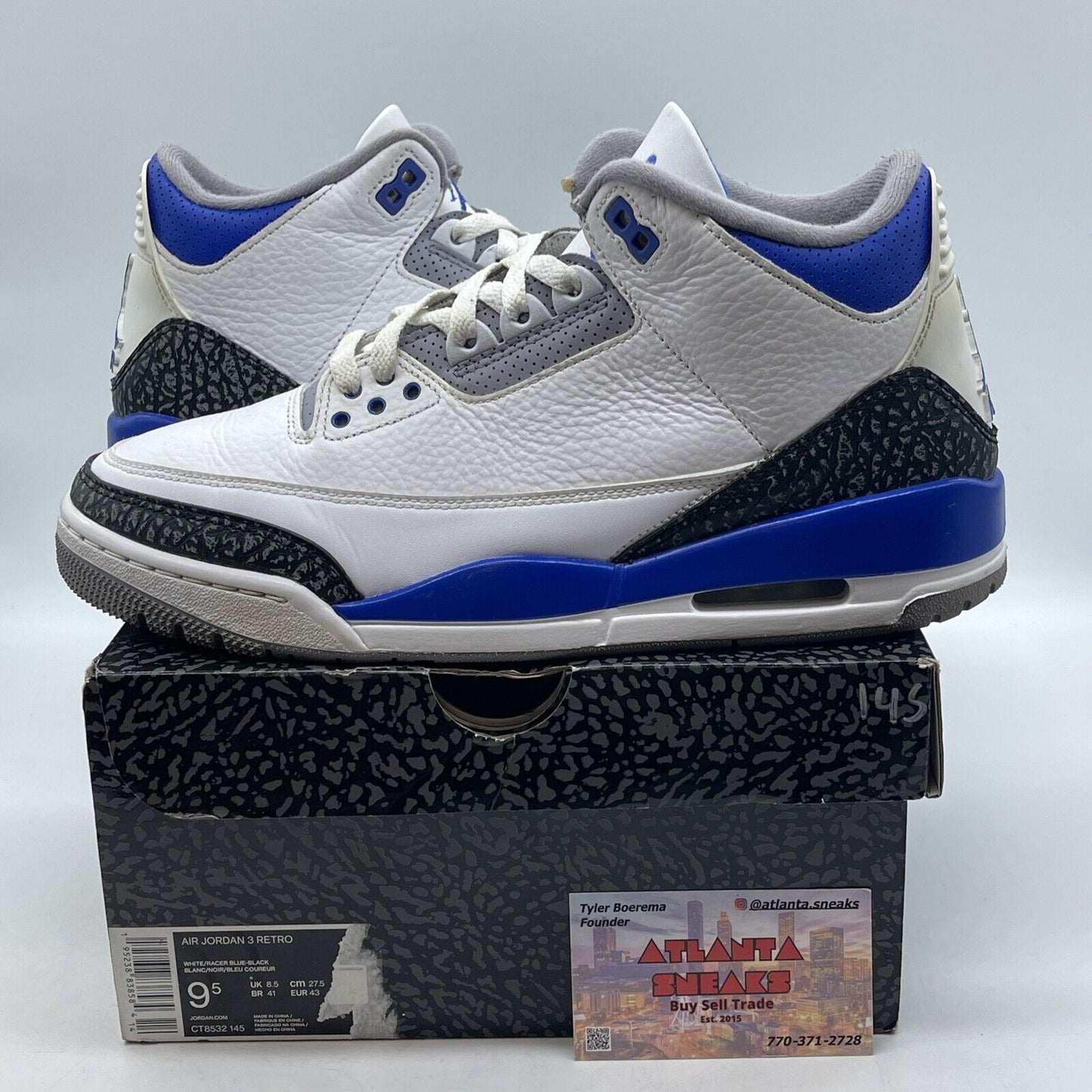 Size 9.5 - Jordan 3 Retro Mid Racer Blue White Gray Leather (CT8532-145)