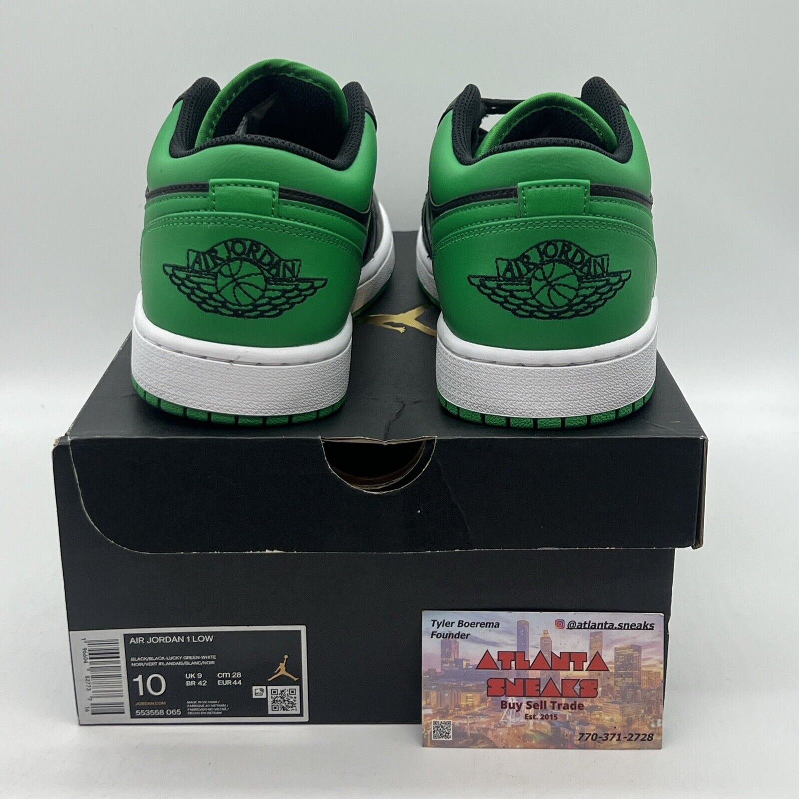 Size 10 - Jordan 1 Low Black Lucky Green Brand New Og All