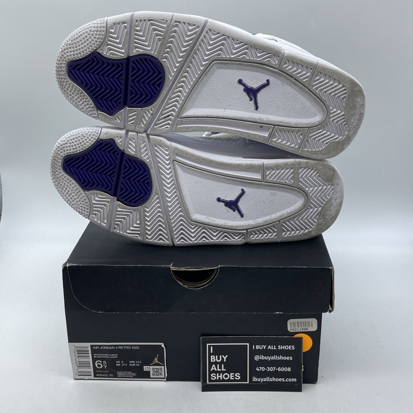 Size 6.5Y (GS) - Jordan 4 Retro Low Purple Metallic White Leather (408452-115)