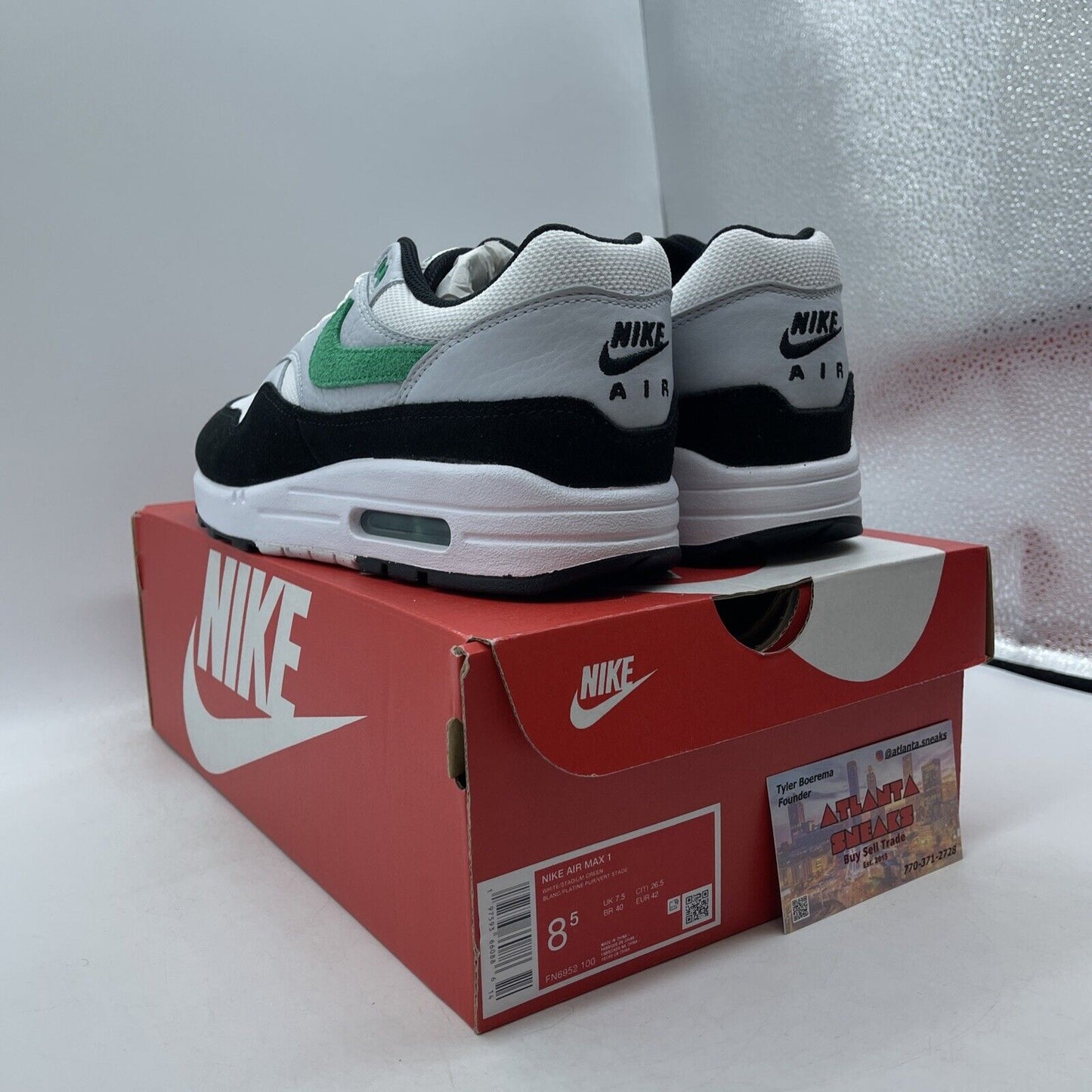 Size 8.5 - Nike Air Max 1 Low Stadium Green White Black Suede (FN6952-100)