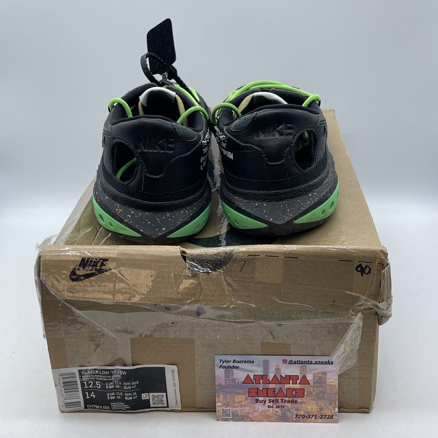 Size 12.5 - Nike Off-White x Blazer Low Black Green White Suede (DH7863-001)