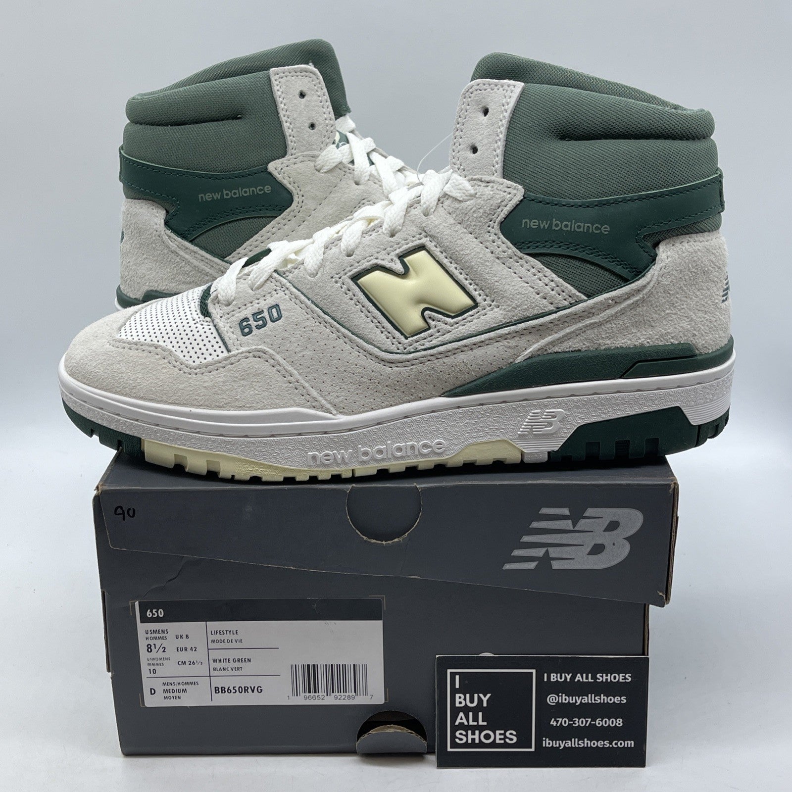 Size 8.5 - New Balance 650R Sea Salt Nightwatch Green White (BB650RVG)