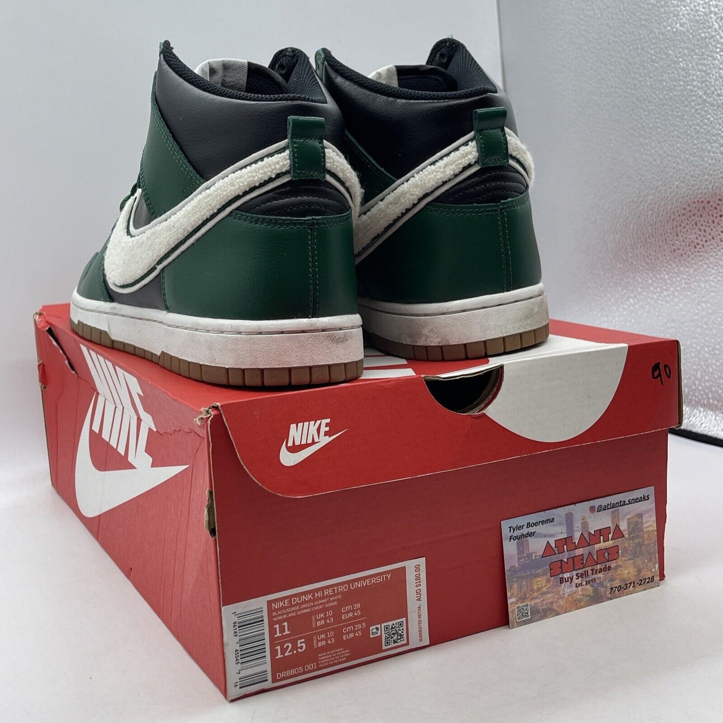 Size 11 - Dunk High Chenille Swoosh Gorge Green White Leather (DR8805-001)
