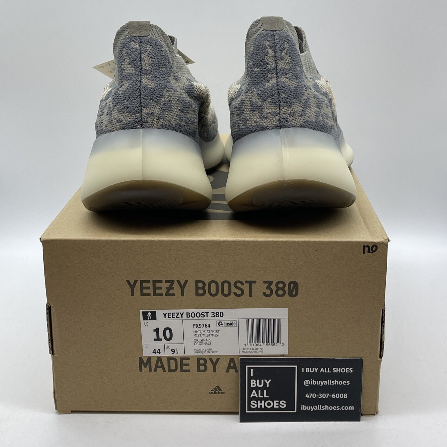 Size 10 - adidas Yeezy Boost 380 Mist Non-Reflective Blue Tan Suede (FX9764)
