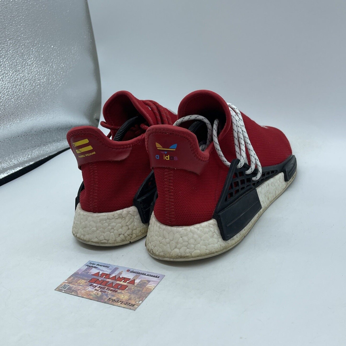 Size 10.5 - adidas Pharrell x NMD Human Race Red White Suede black  (BB0616)