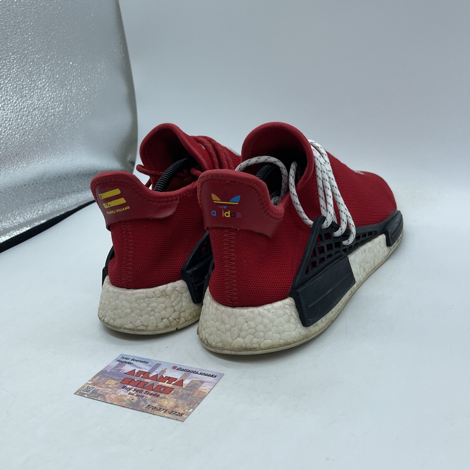 Size 10.5 - adidas Pharrell x NMD Human Race Red White Suede black  (BB0616)