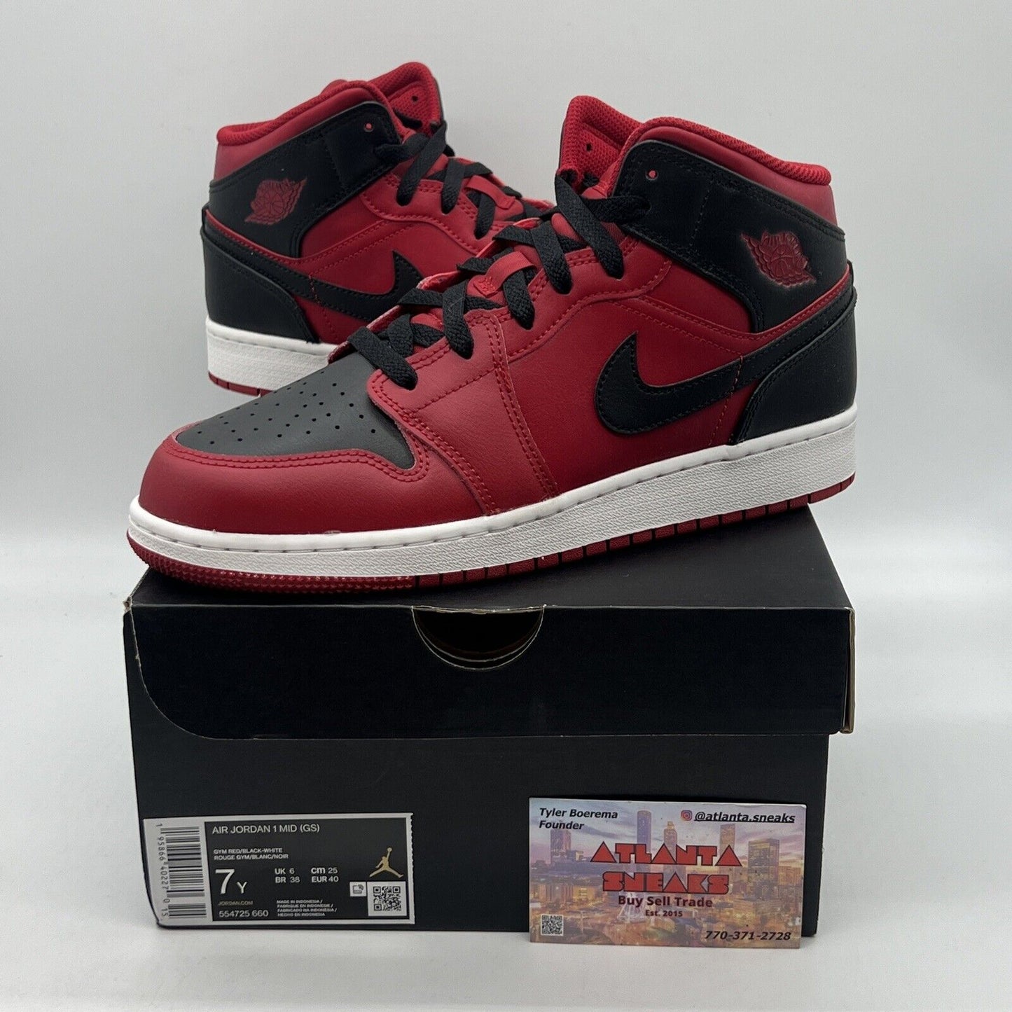 Size 7 - Jordan 1 Mid Reverse Bred Brand New Og All Black Red White