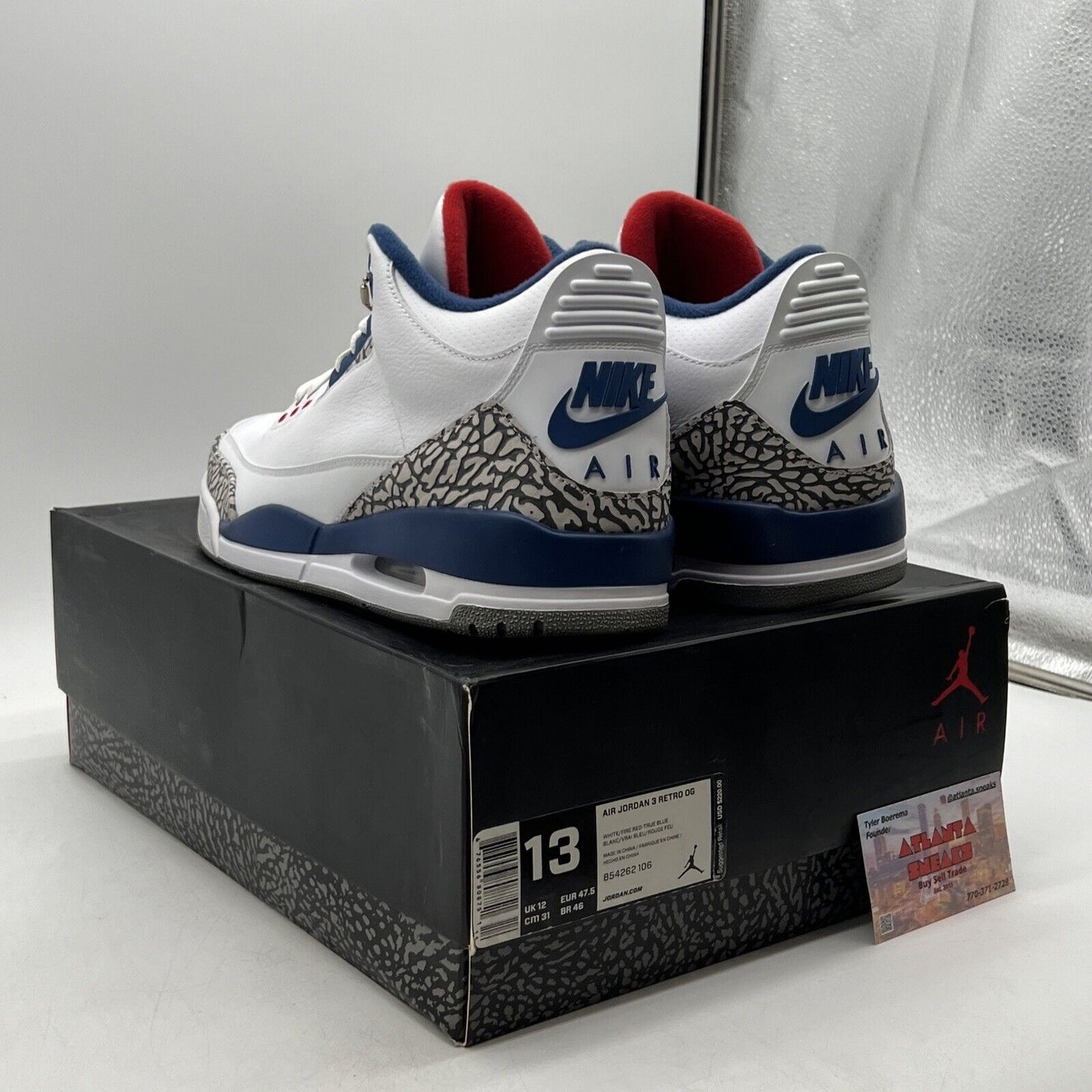 Size 13 - Jordan 3 Retro OG Mid True Blue Red White Leather (854262-106)