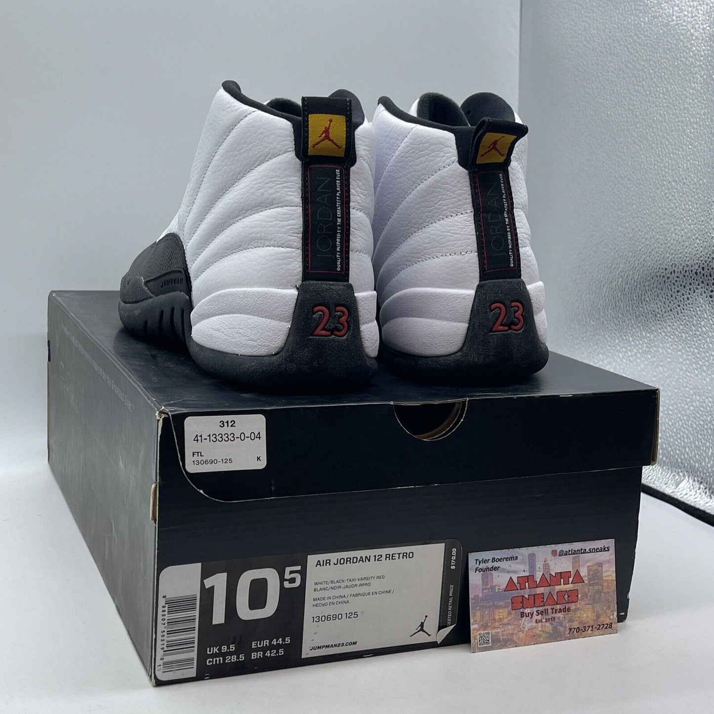 Size 10.5 - Jordan 12 Retro taxi release 2013 Black White Leather (130690-125)