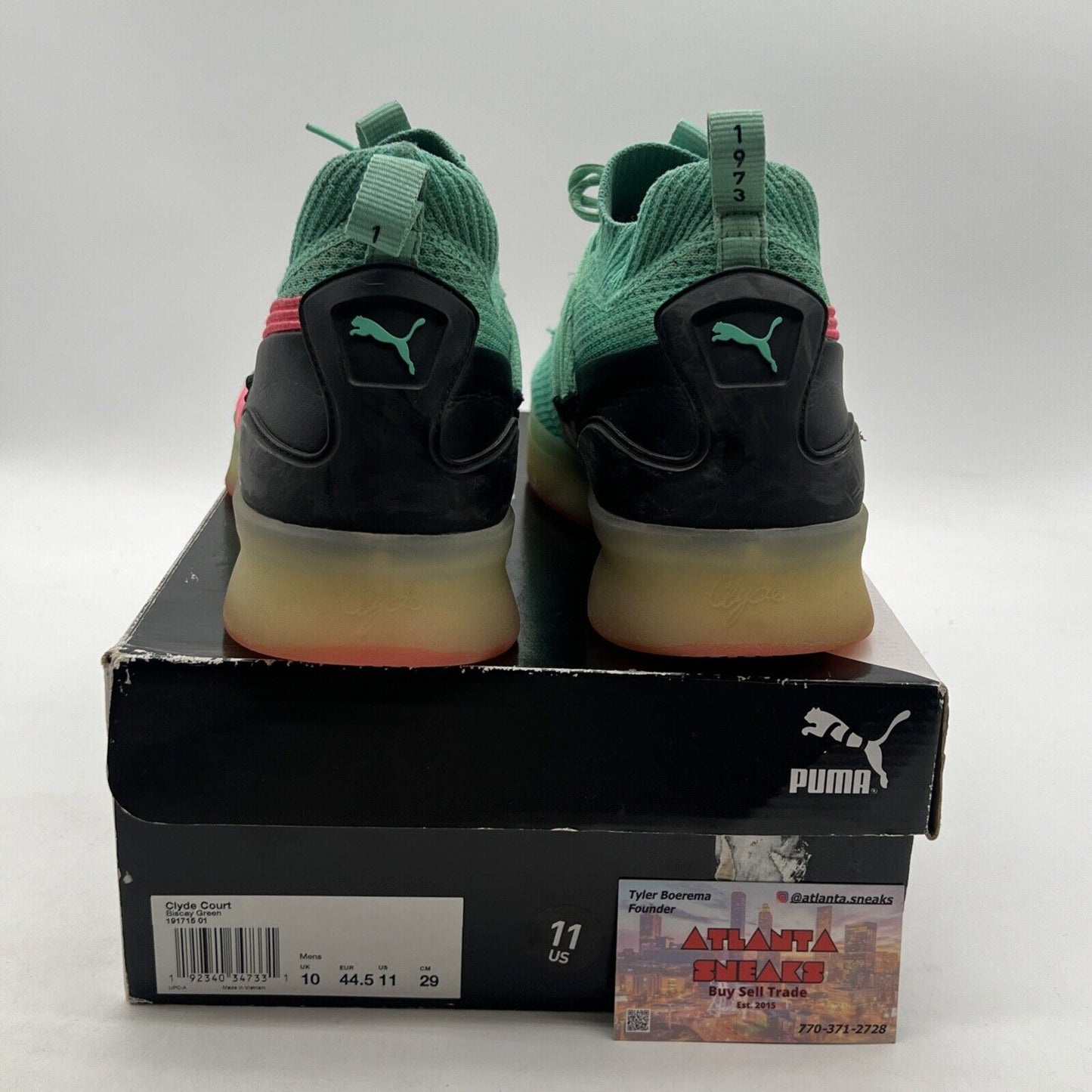 Size 10 -PUMA Men’s Clyde Court Ocean Drive Biscay Green Pink (191715-01)