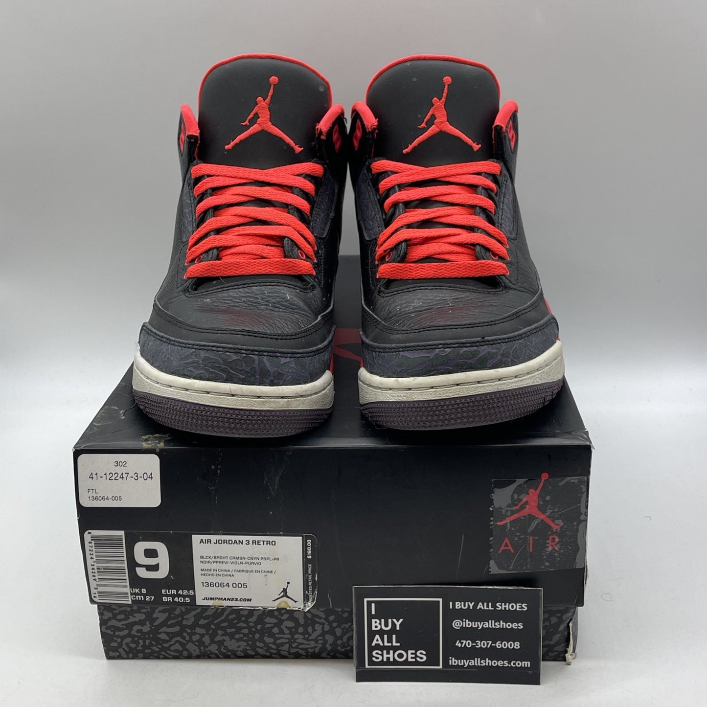 Size 9 - Air Jordan 3 Retro Crimson (136064-005)