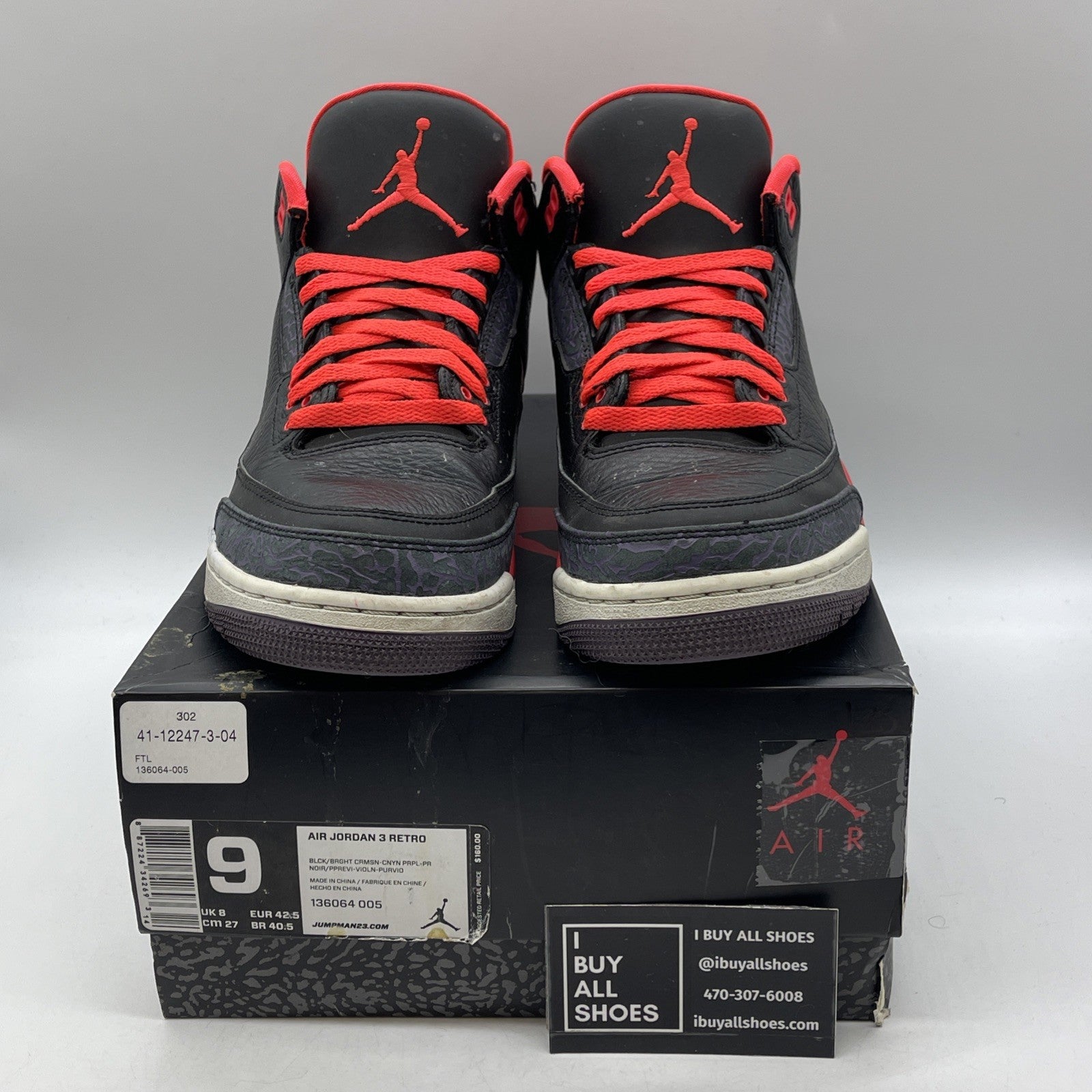 Size 9 - Air Jordan 3 Retro Crimson (136064-005)