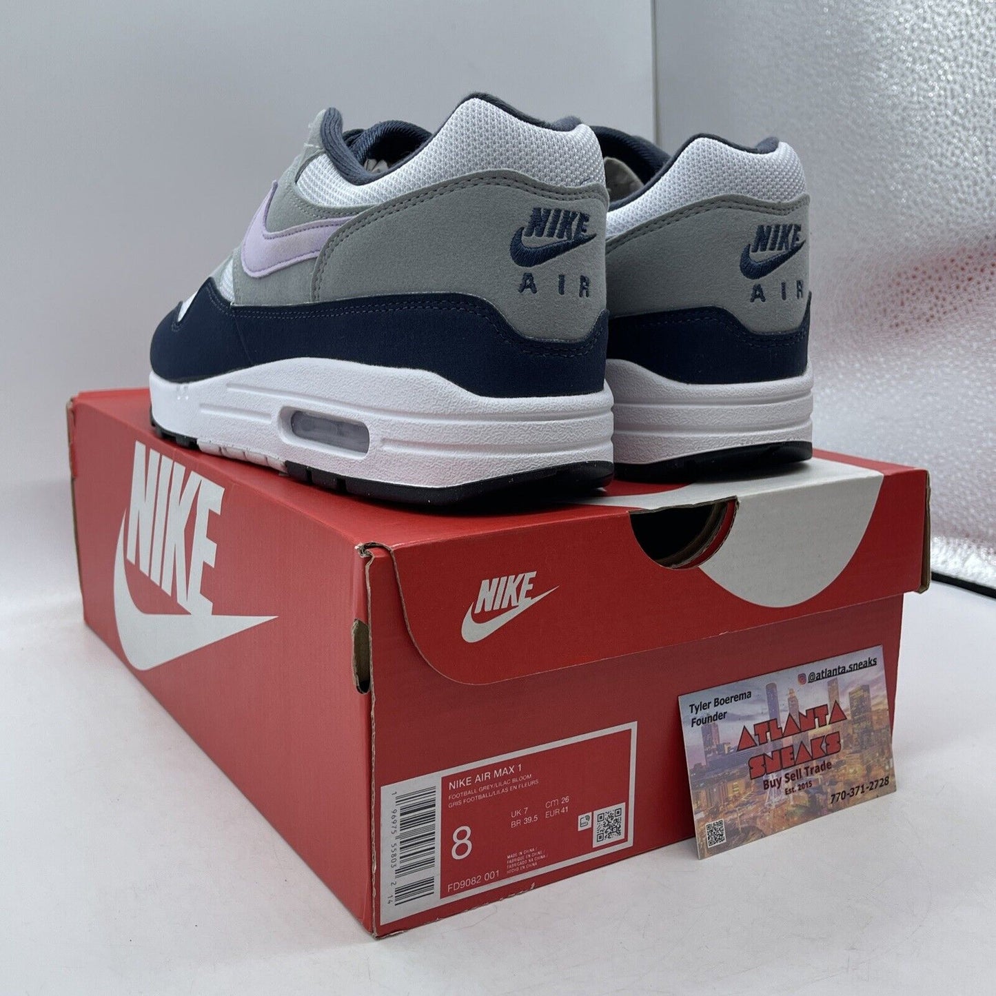 Size 8 - Nike Air Max 1 Obsidian Lilac Bloom White Purple Suede (FD9082-001)