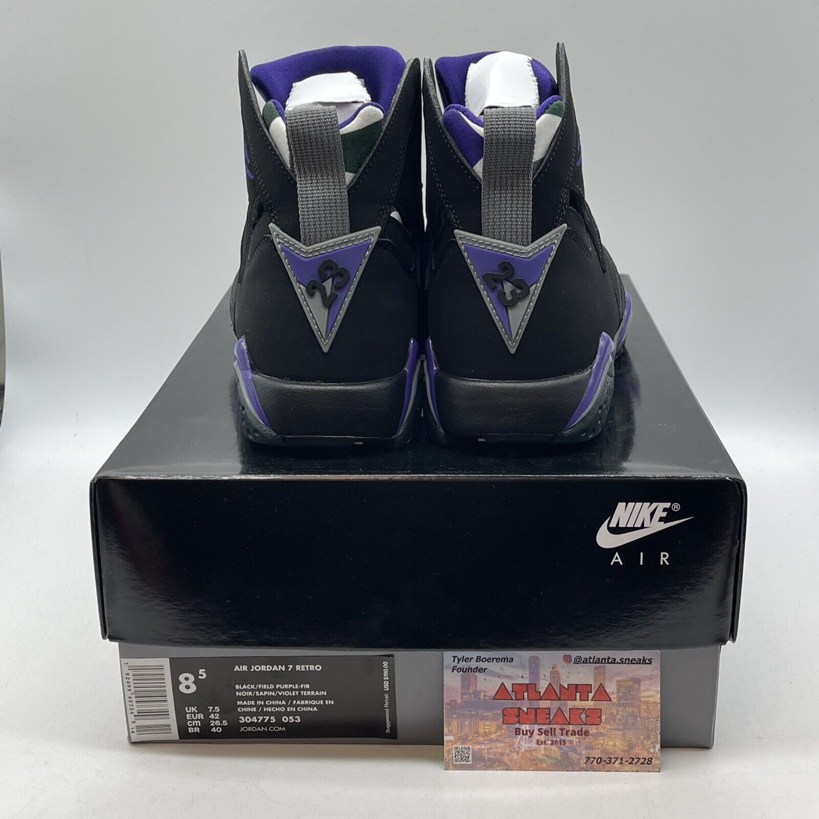Size 8.5 - Air Jordan 7 Retro PE Ray Allen Purple Grey Black Suede (304775-053)