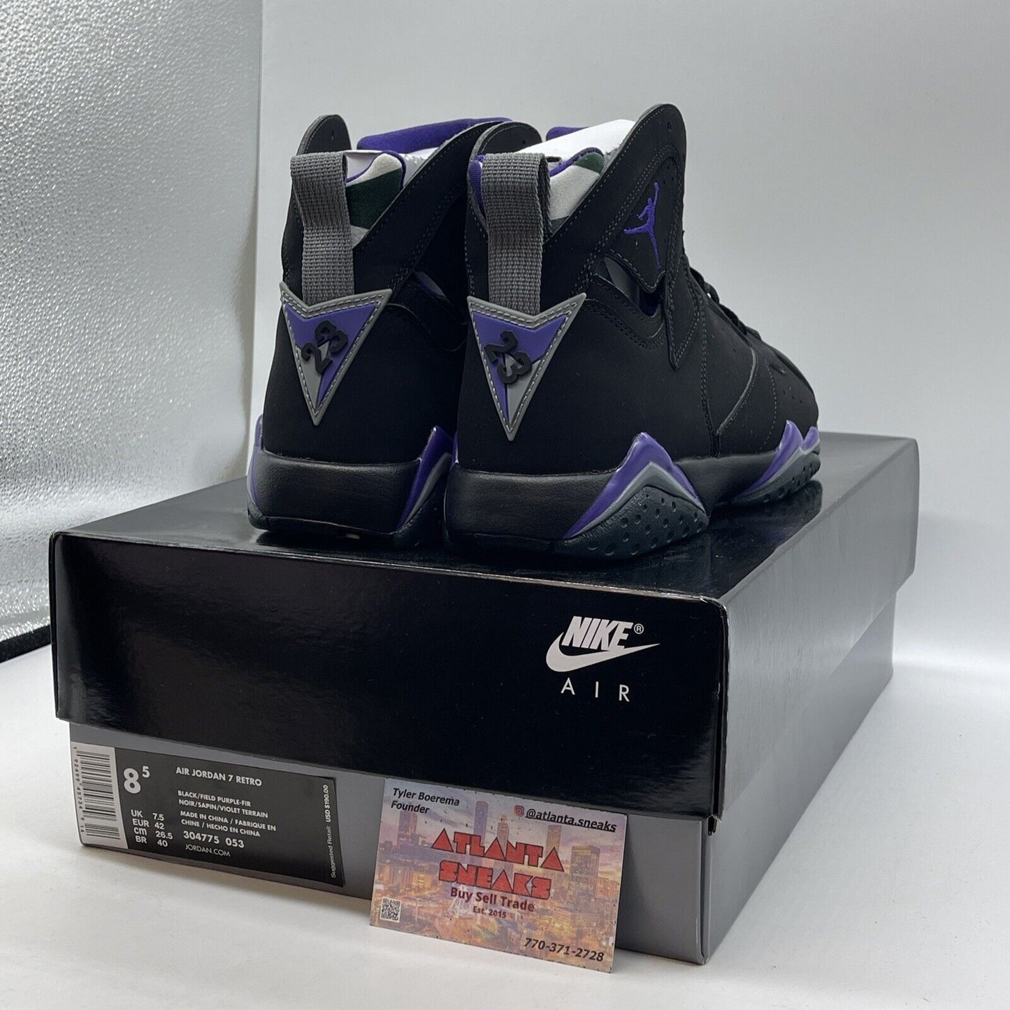 Size 8.5 - Air Jordan 7 Retro PE Ray Allen Purple Grey Black Suede (304775-053)
