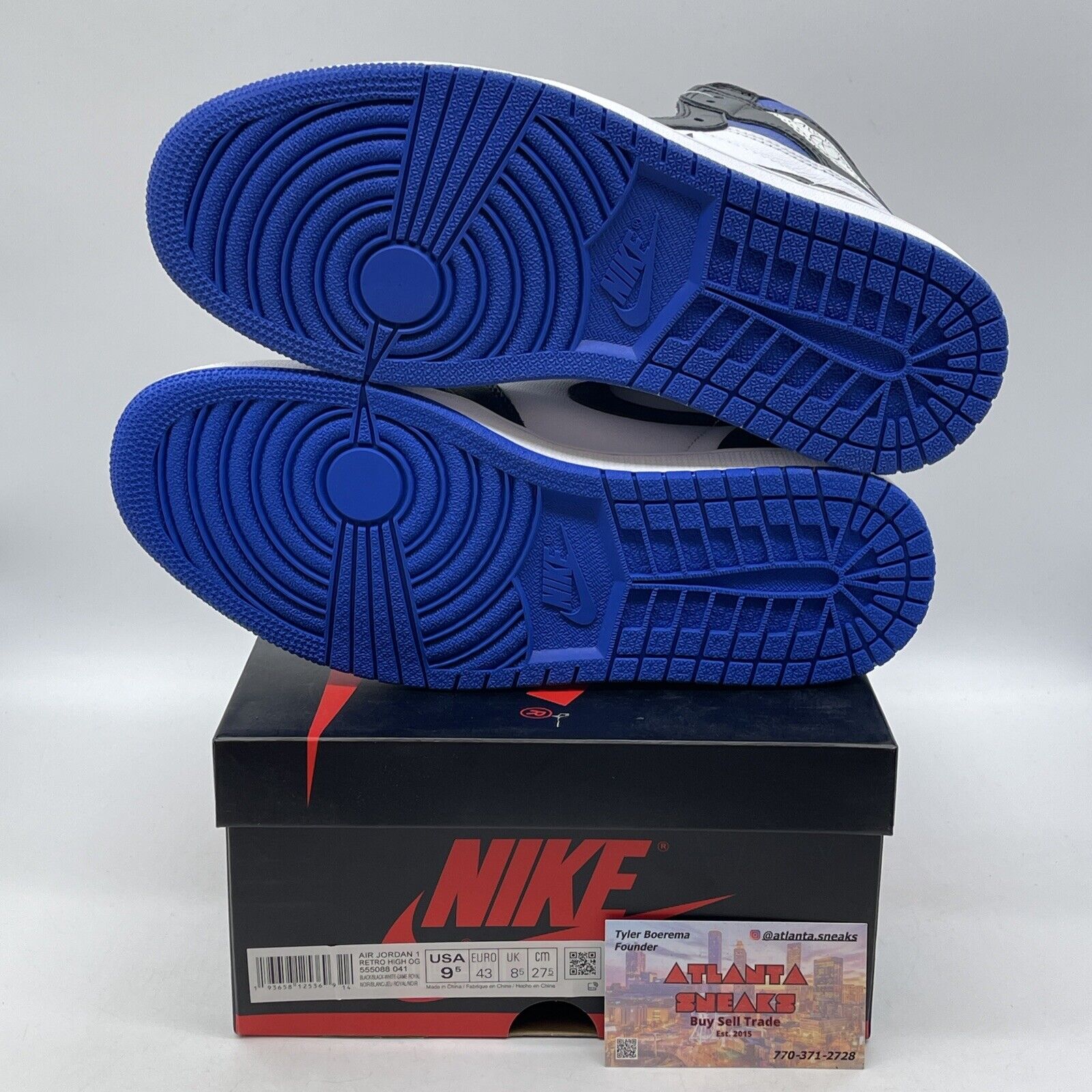 Size 9.5 - Jordan 1 Retro OG High Royal Toe Black Blue Leather (555088-041)