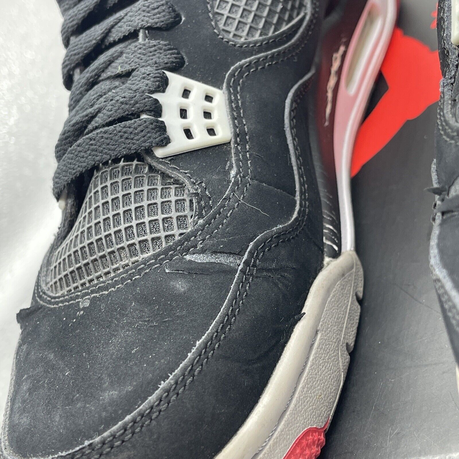 Size 10 - Jordan 4 Retro bred release 2012 Black Grey Suede Leather (308497-089)