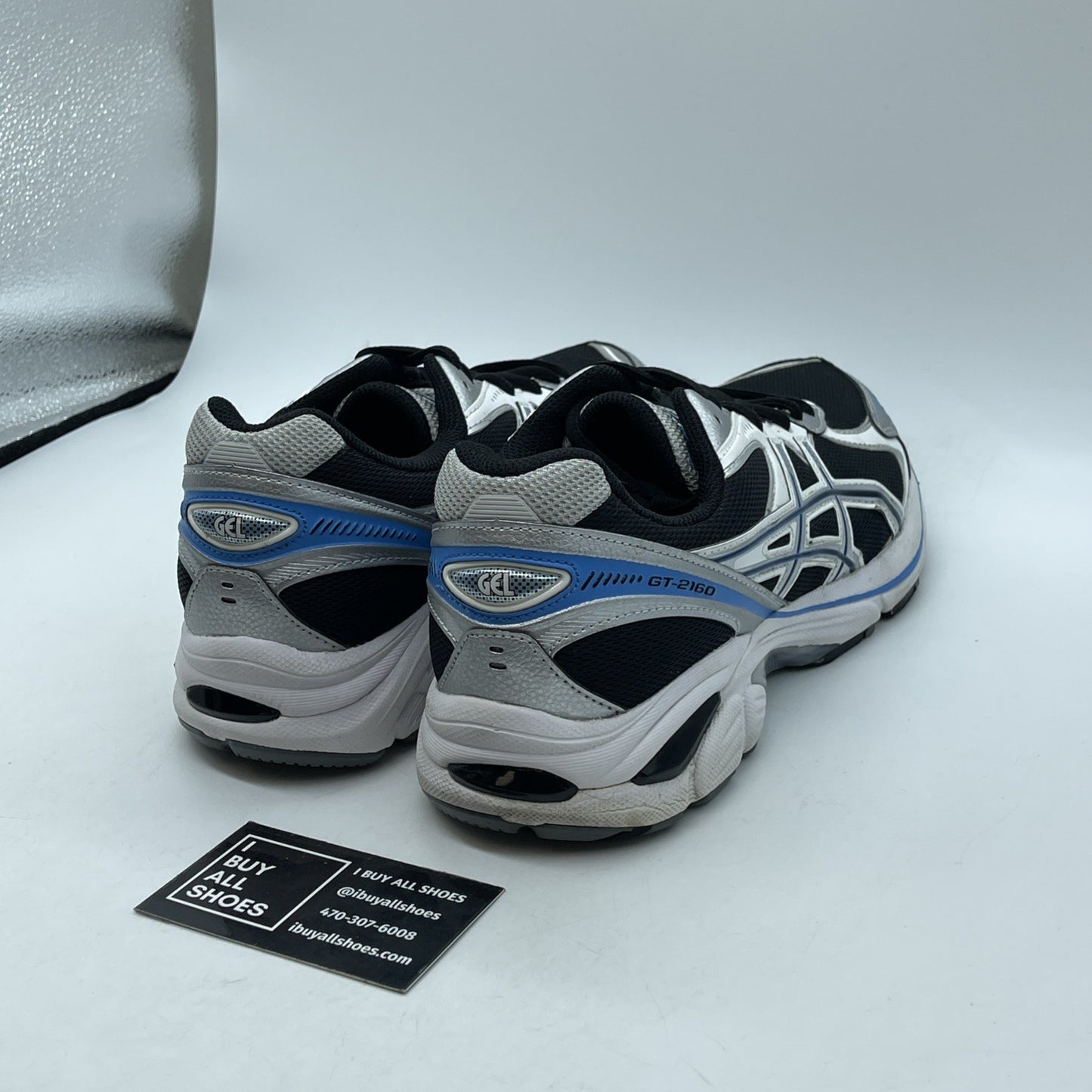 Size 9 -Asics Gt-2160 Black Pure Silver Bright Blue Suede Leather (1203A320-004)