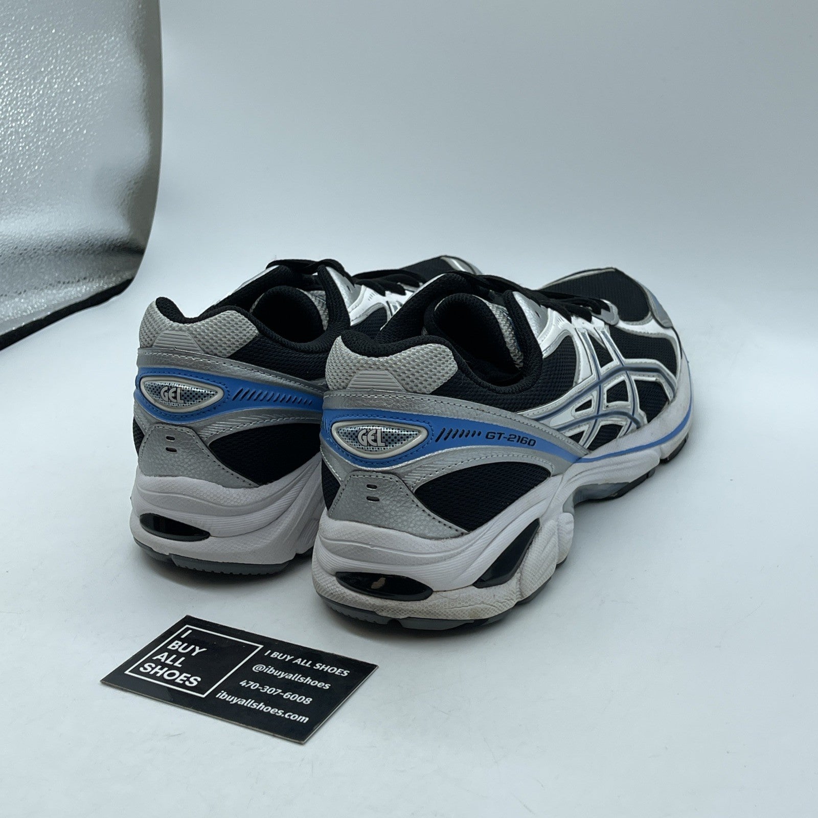 Size 9 -Asics Gt-2160 Black Pure Silver Bright Blue Suede Leather (1203A320-004)