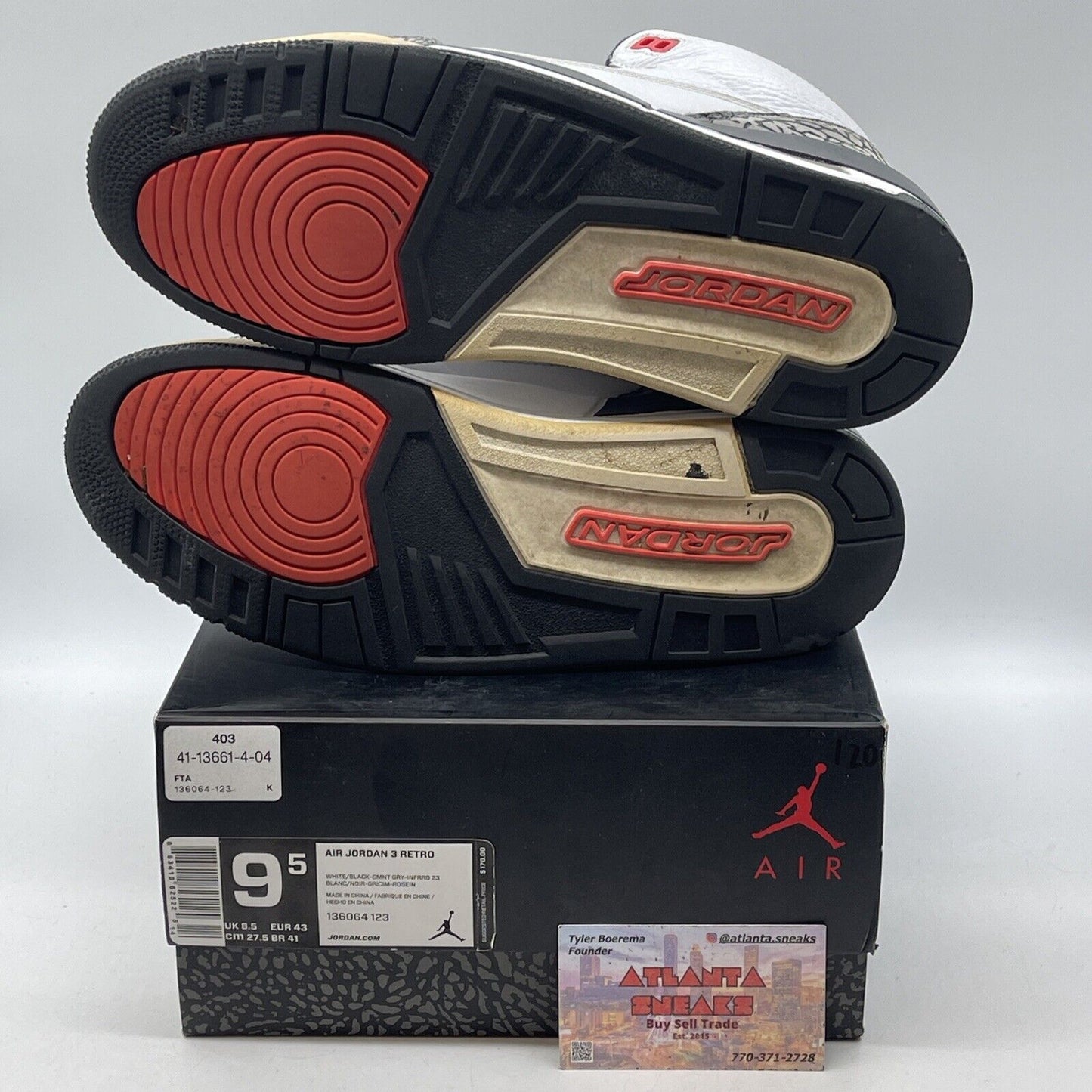 Size 9.5 - Air Jordan 3 Retro Infrared 23 White Leather Grey Suede (136064-123)