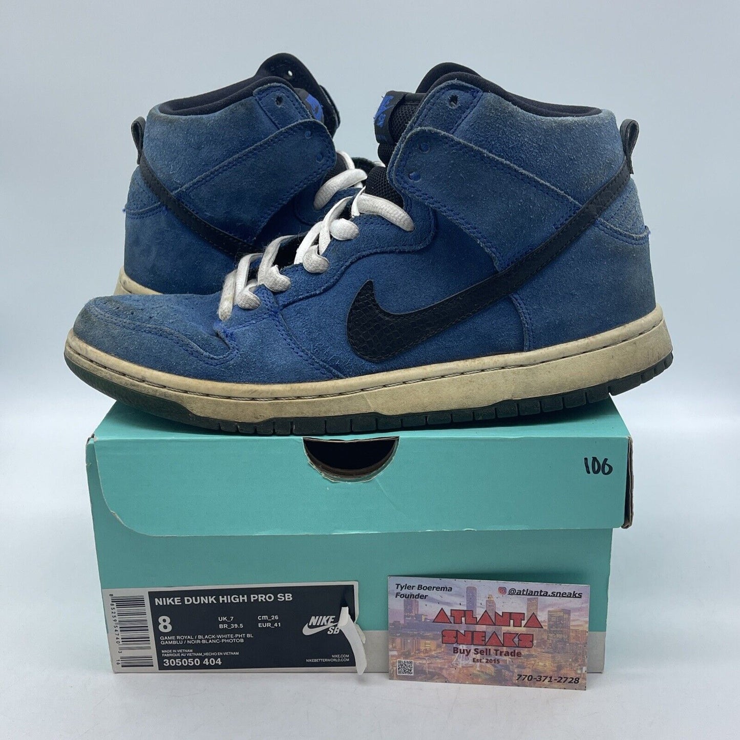 Size 8 - Nike SB Dunk Pro High Game Royal Blue Suede Black Leather (305050-404)