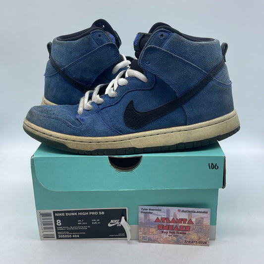 Size 8 - Nike SB Dunk Pro High Game Royal Blue Suede Black Leather (305050-404)