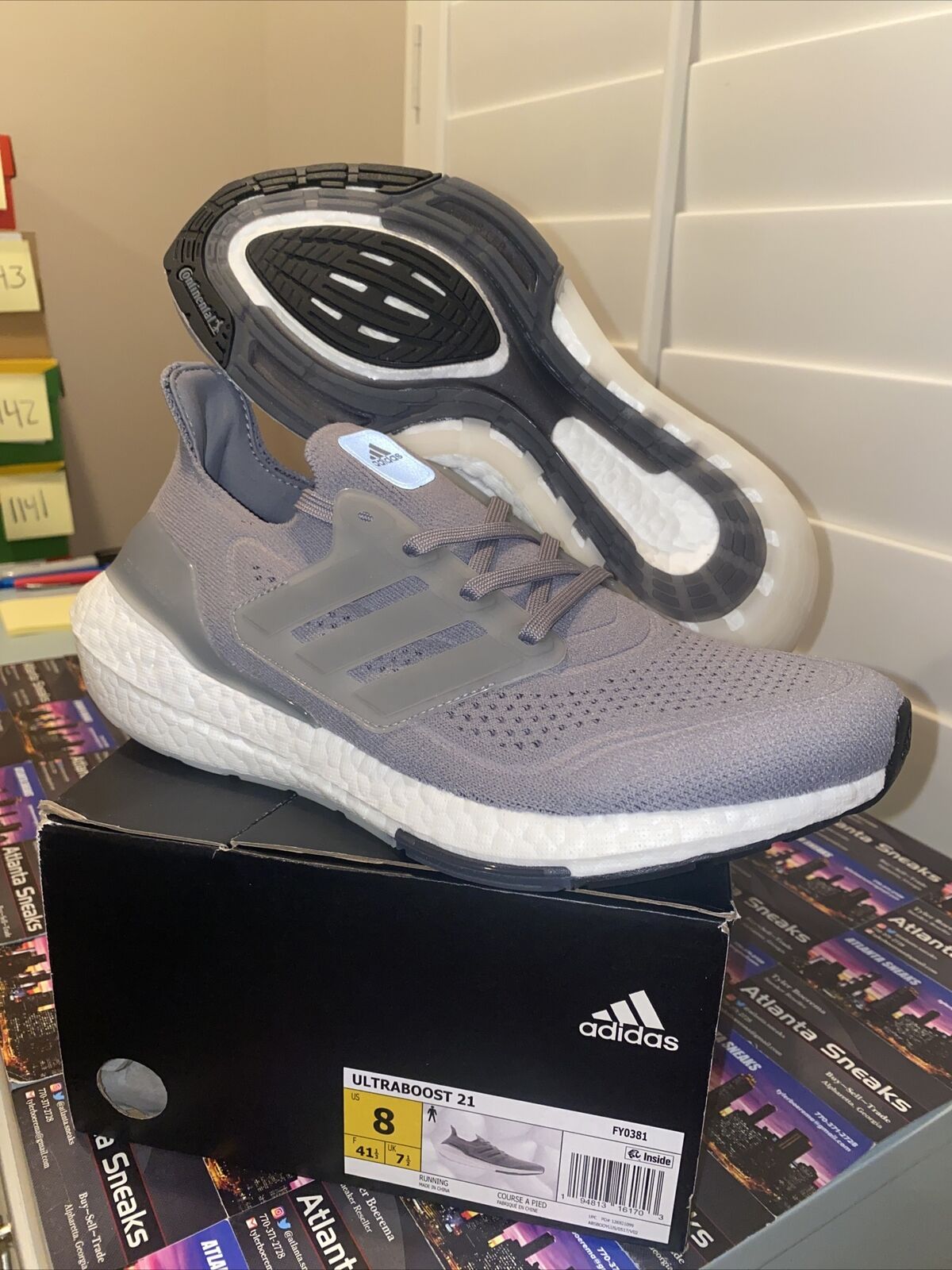 Adidas Mens Ultraboost 21 Gray Running Shoes Size 8 (4365875)