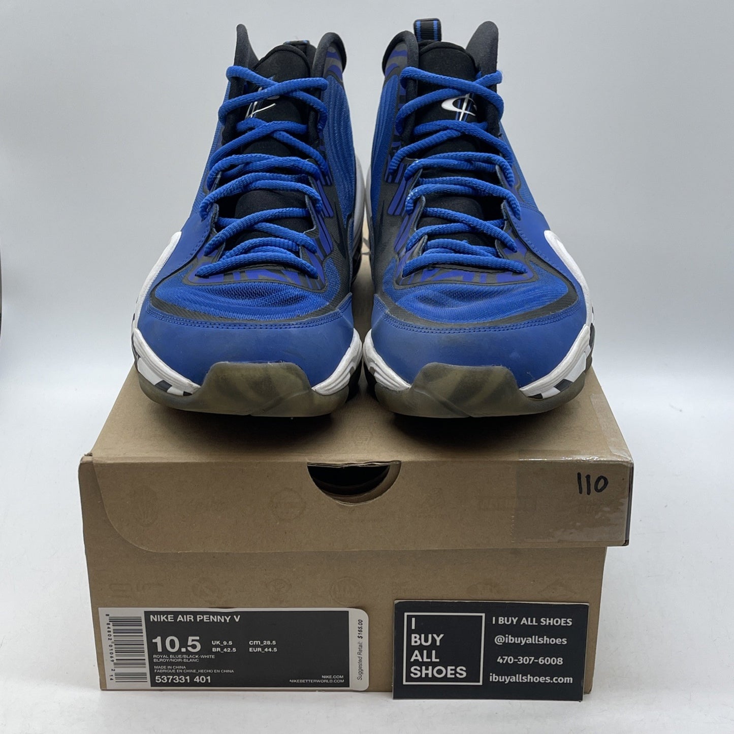 Size 10.5 - Nike Air Penny 5 Memphis Tigers Blue Black Suede (537331-401)