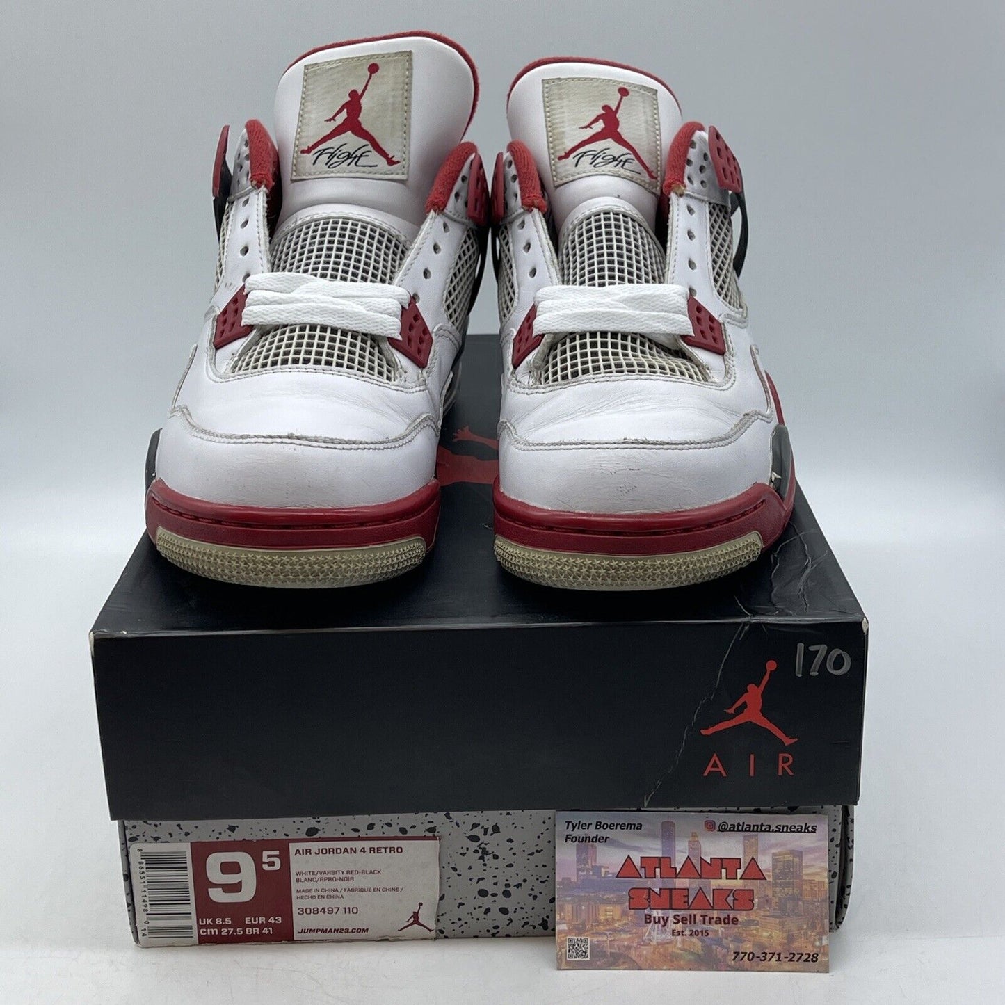 Size 9.5 - Jordan 4 Retro Fire Red 2012 White Black Leather (308497-110)