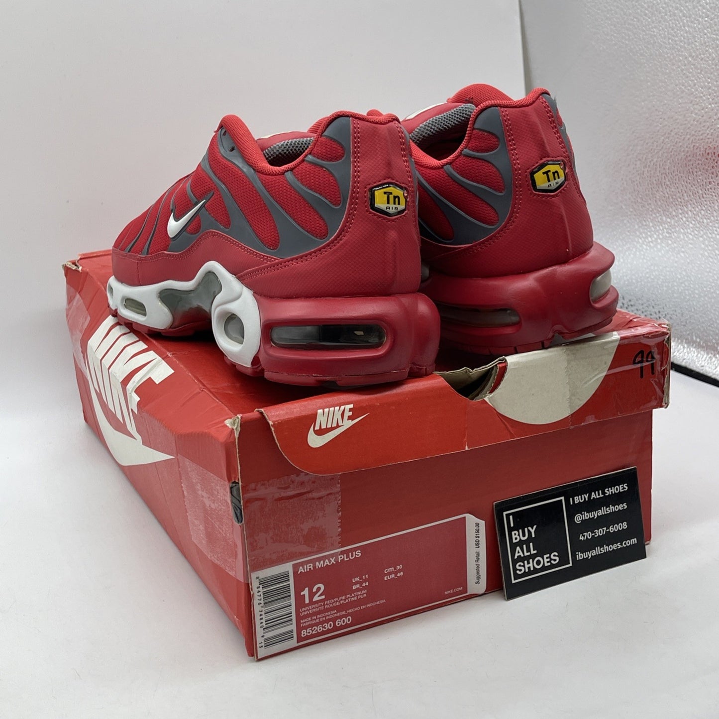 Size 12 - Nike Air Max Plus Red Pure Platinum Grey Suede Leather (852630-600)