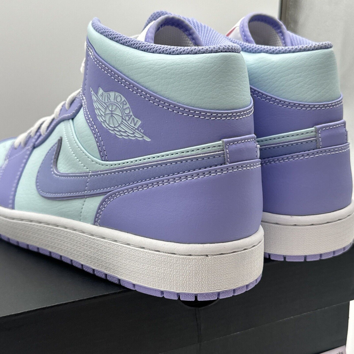 Size 12 - Jordan 1 Mid Purple Aqua Blue Leather White Midsole Fun Colors Bright