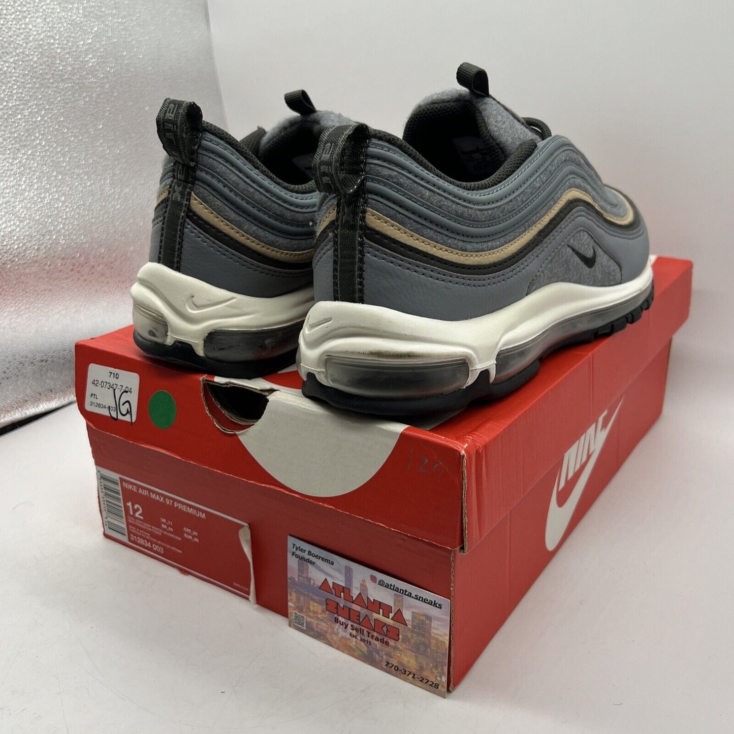 Size 12 - Nike Air Max 97 Premium Cool Grey Mushroom Grey White Black 312834-003