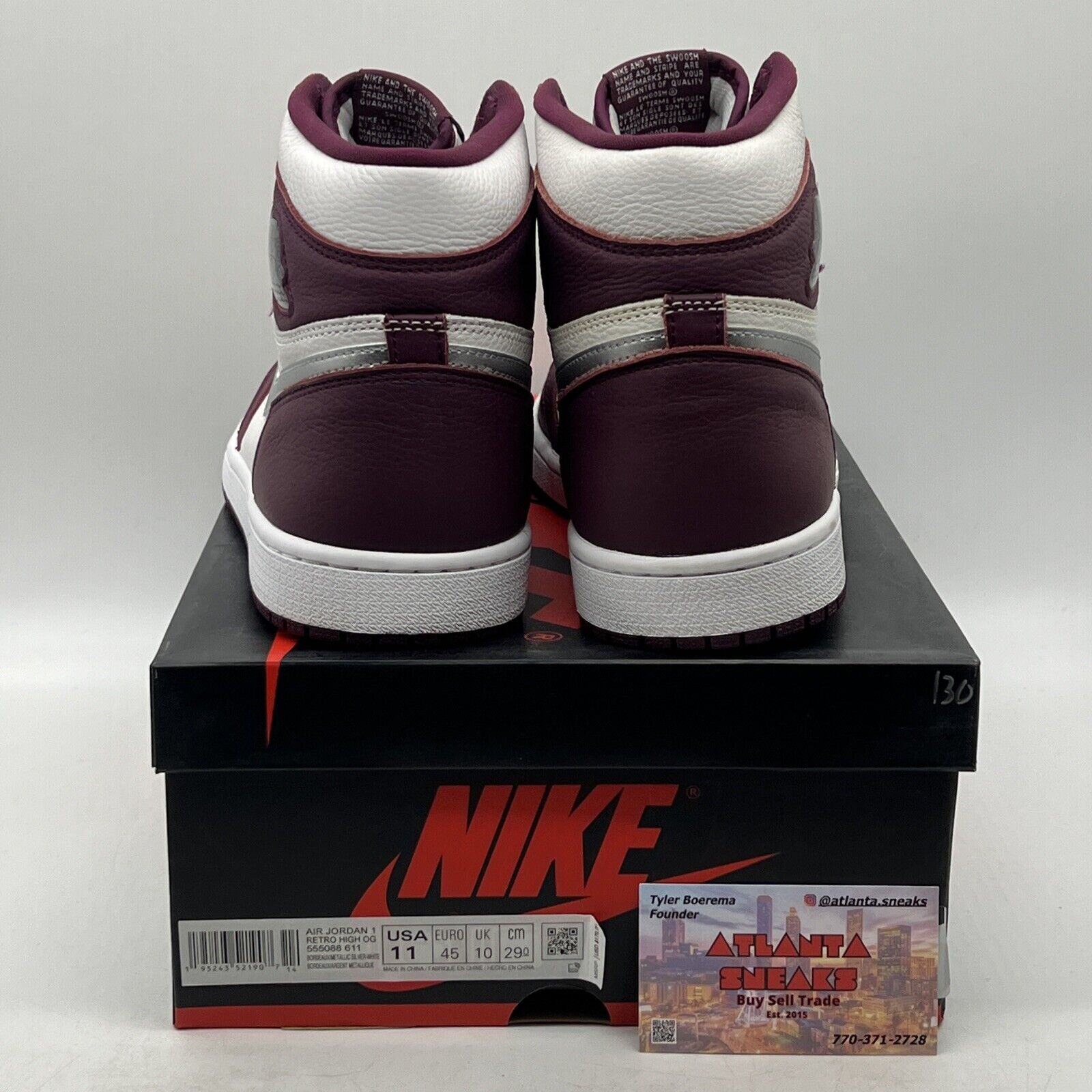 Size 11 - Jordan 1 Retro High OG Bordeaux White Silver Leather (555088-611)