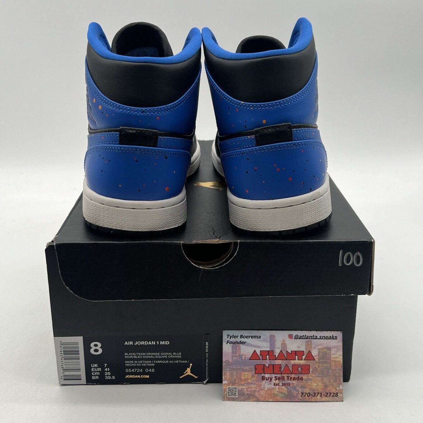 Size 8 - Air Jordan 1 Mid Royal Splatter Black Blue Leather White (554724-048)