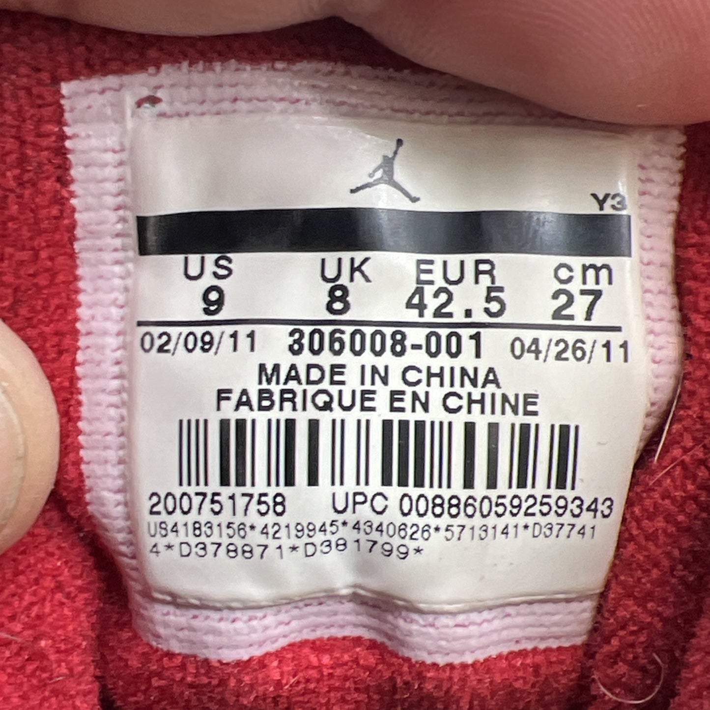 Size 9 - Air Jordan 11 Retro IE 2011 Low Black Charcoal Red (306008-001)