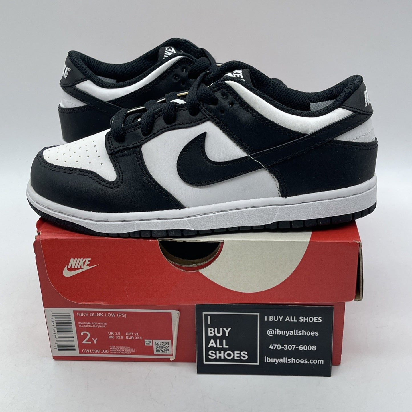 Size 2Y - Nike Dunk Low Retro Black White Leather (DD1503-101)