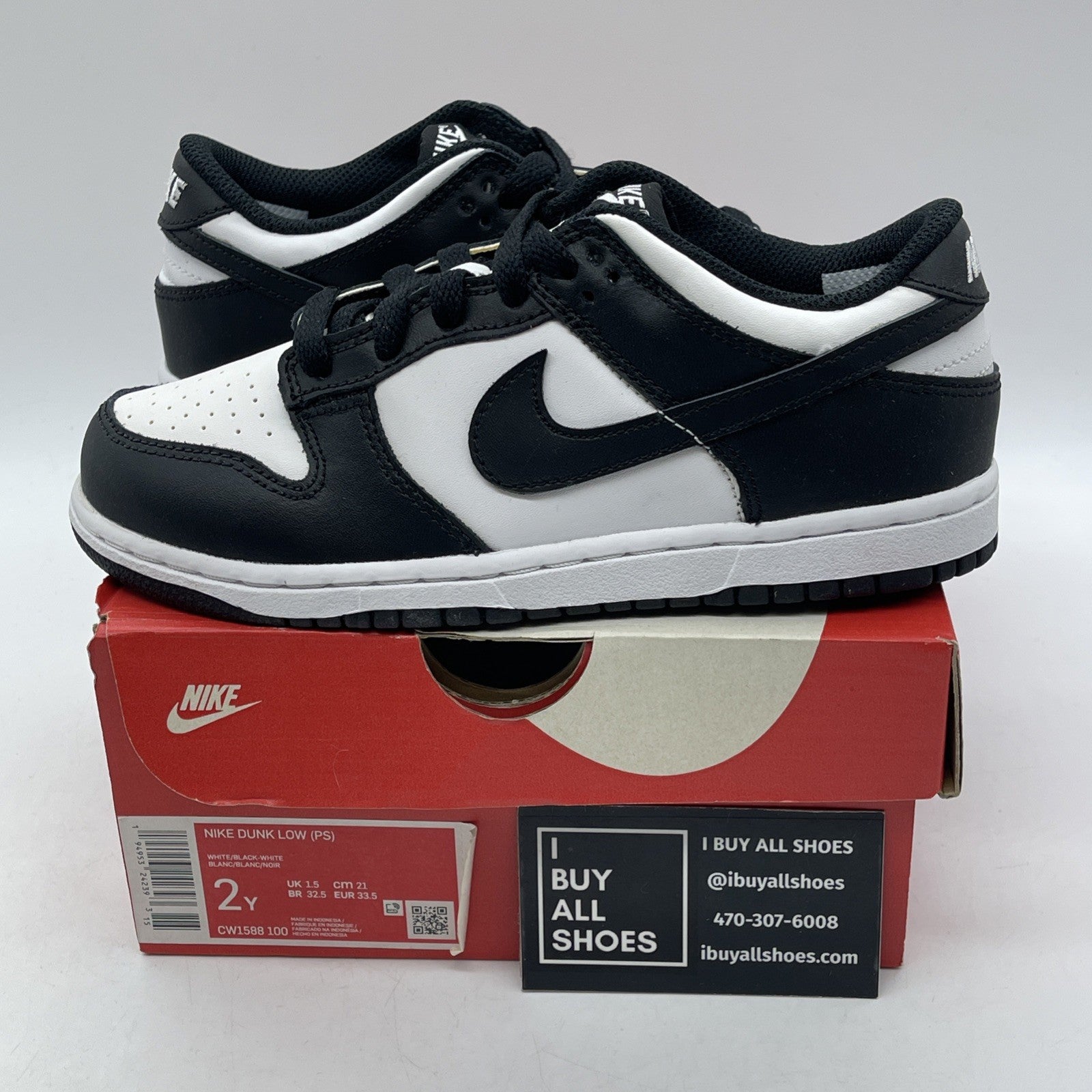 Size 2Y - Nike Dunk Low Retro Black White Leather (DD1503-101)